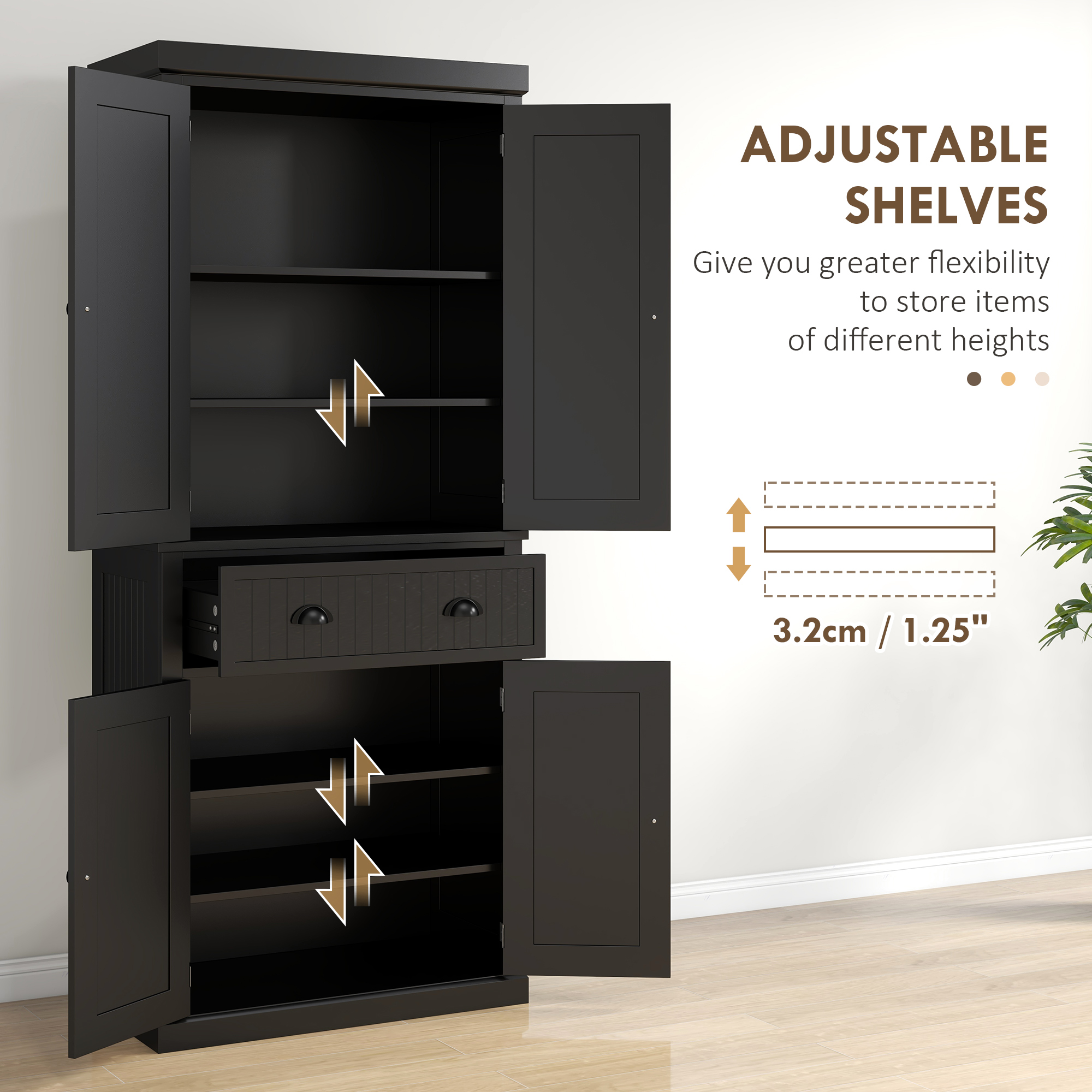 HOMCOM Freestanding Multi-Storage Kitchen Cabinet Black 5