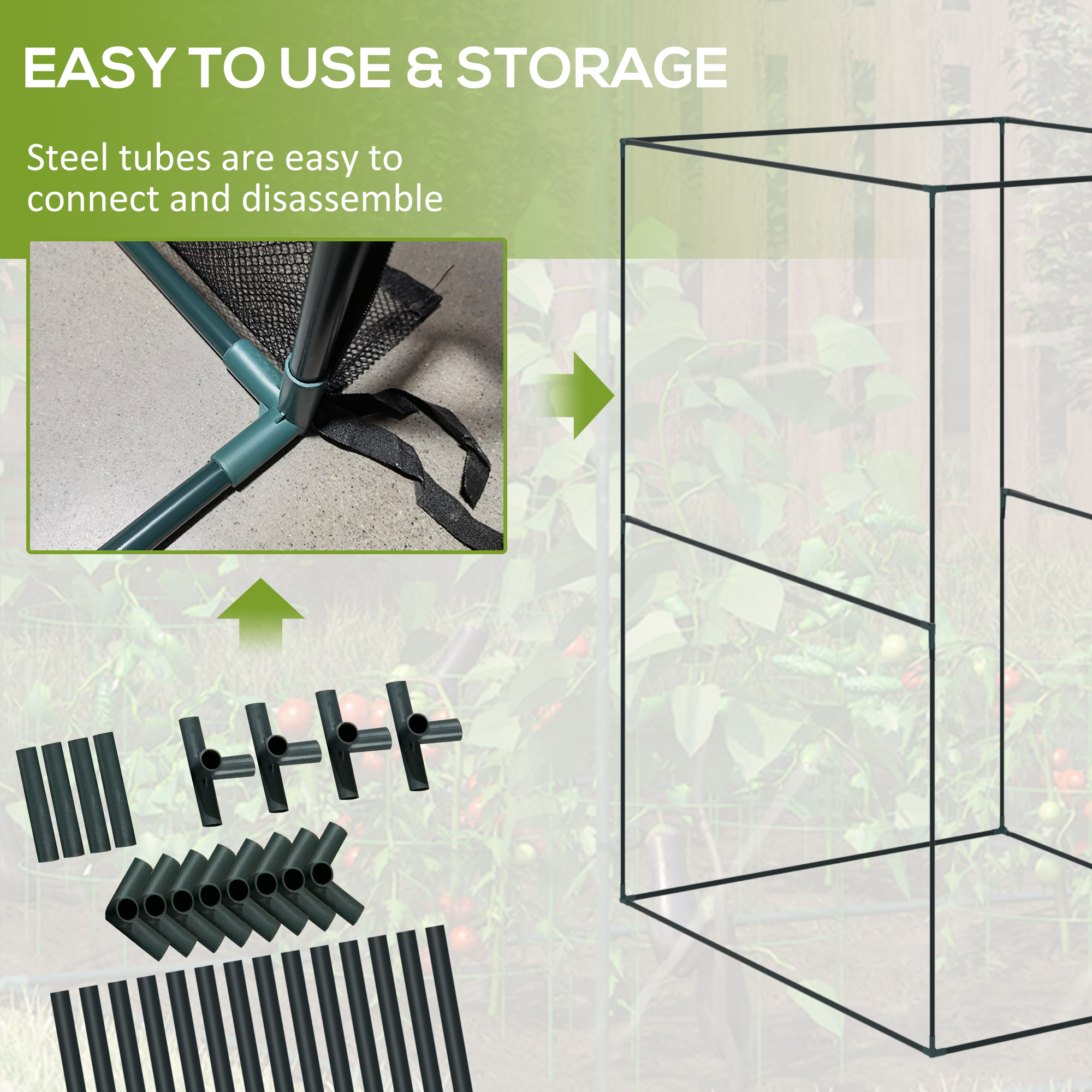 Outsunny 120 x 120cm Compact Plant Cage, with Netting Green 5