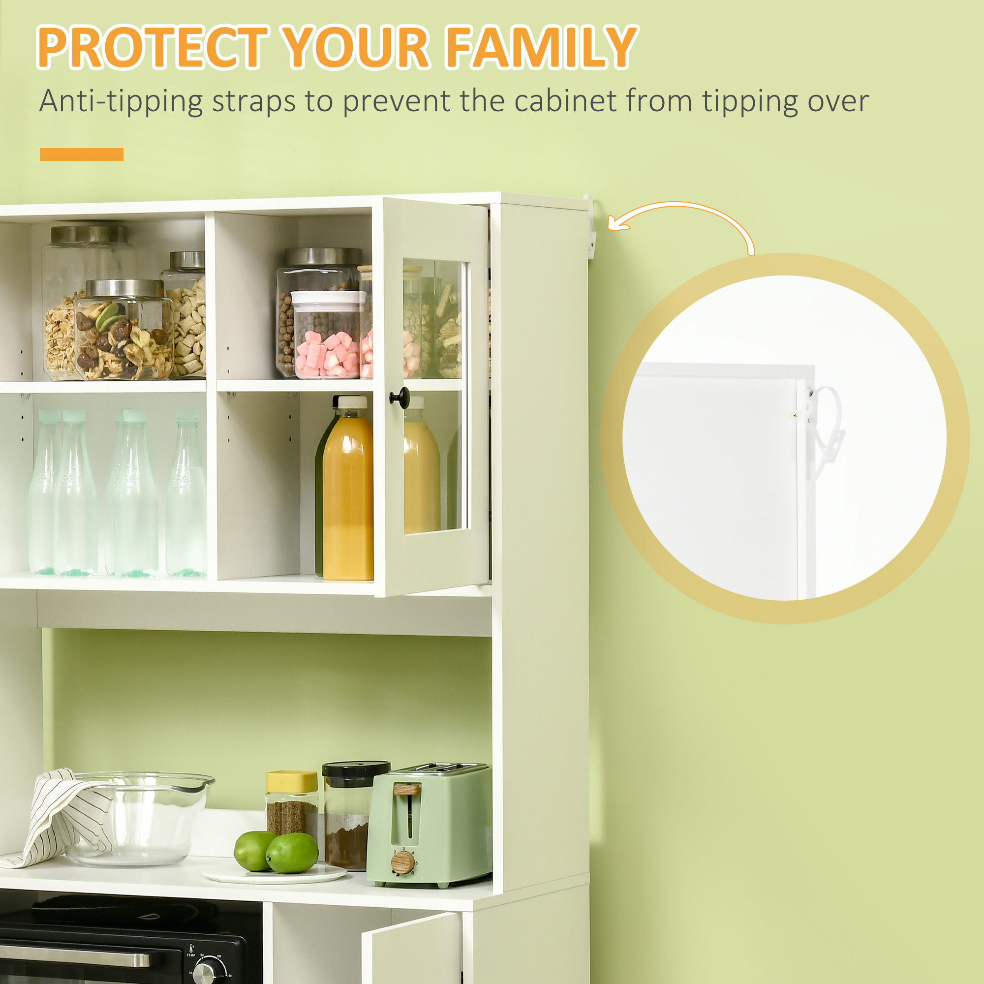 HOMCOM Freestanding Kitchen Cupboard, Modern Kitchen Storage Cabinet with Doors and Adjustable Shelves, 180cm, White 5