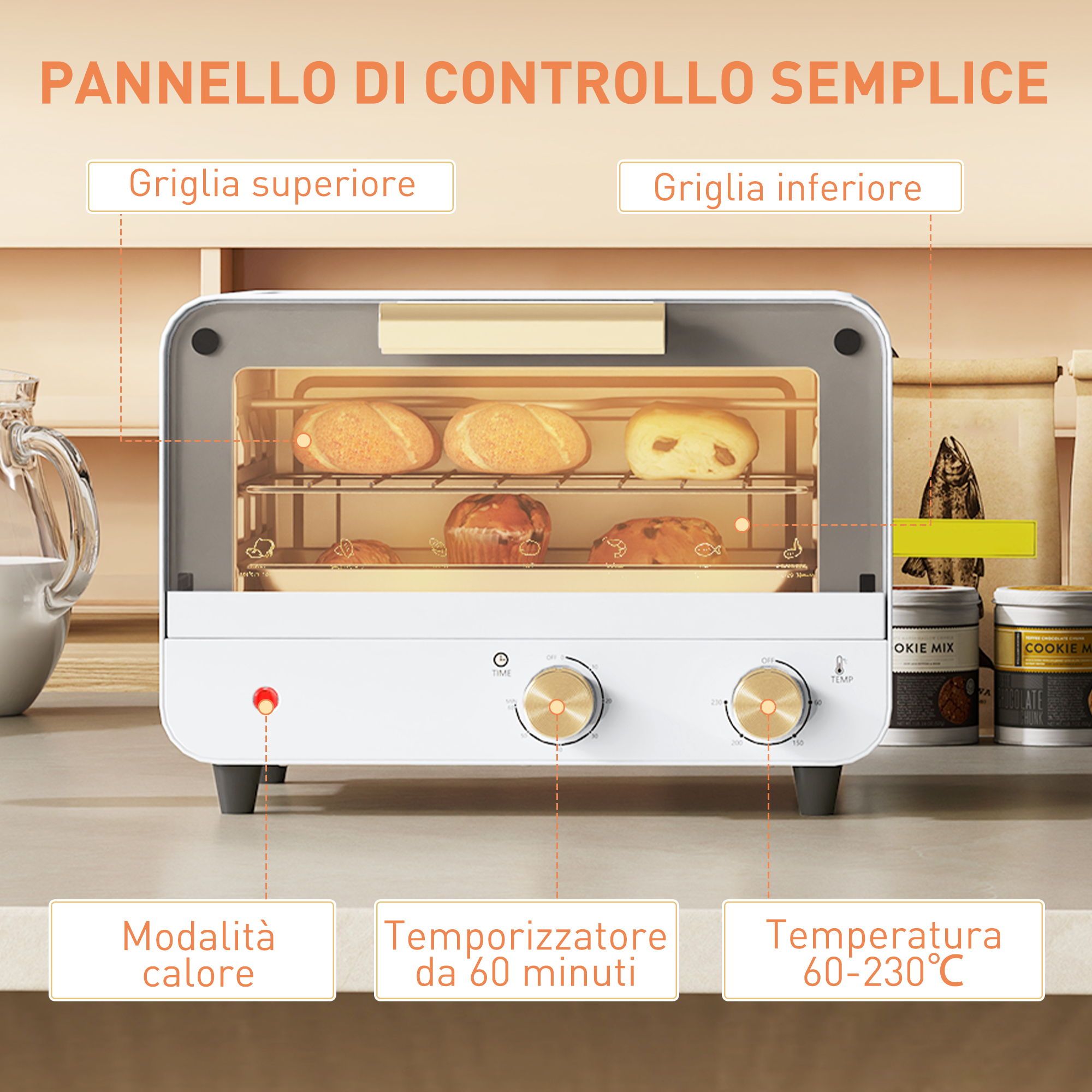 Forno Elettrico 30L HOMCOM - 3 Funzioni Cottura, Termostato 60-230°C, Timer 60min | Include Teglia E Griglia - Foto 4