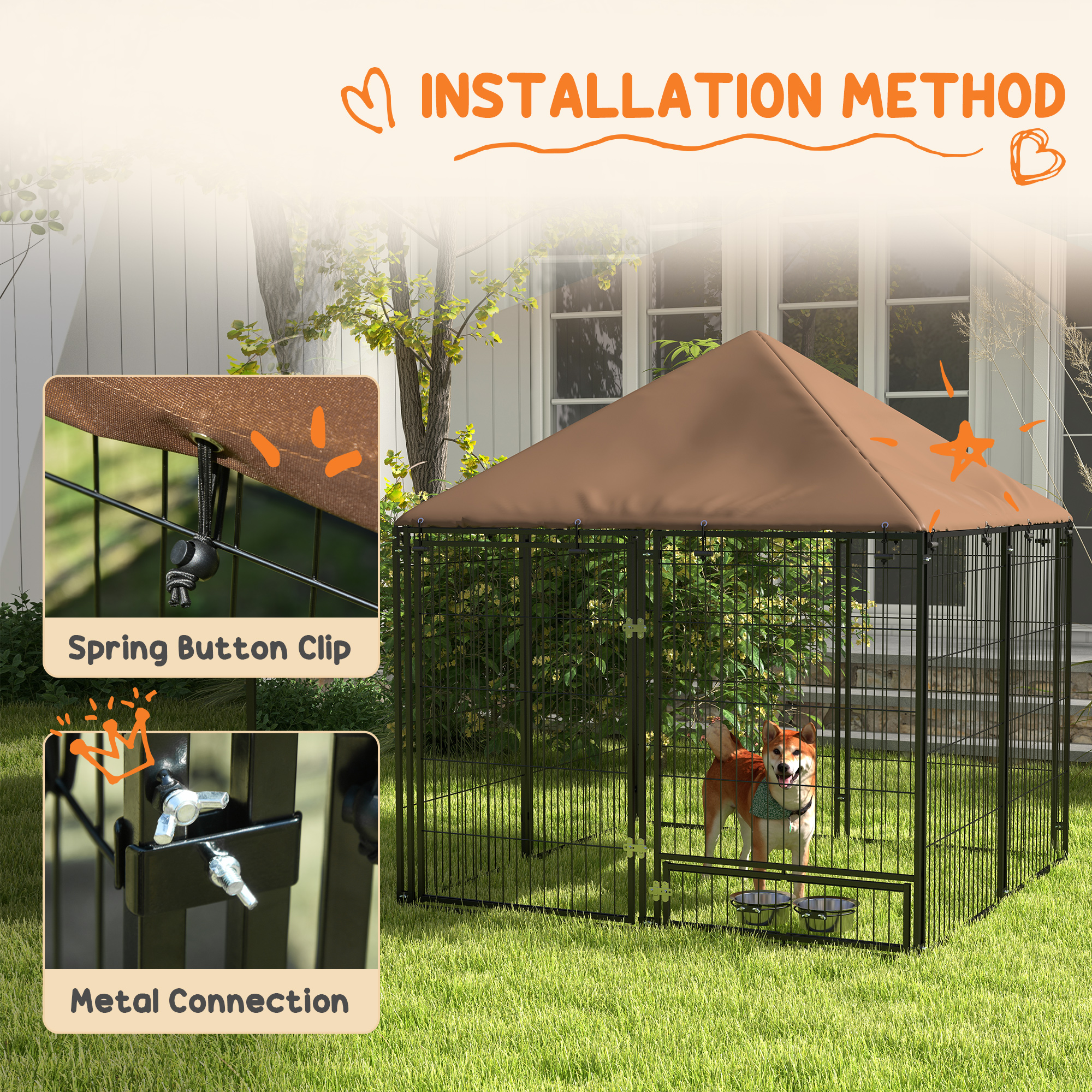 PawHut Outdoor Dog Kennel Puppy Play Pen with Canopy Garden