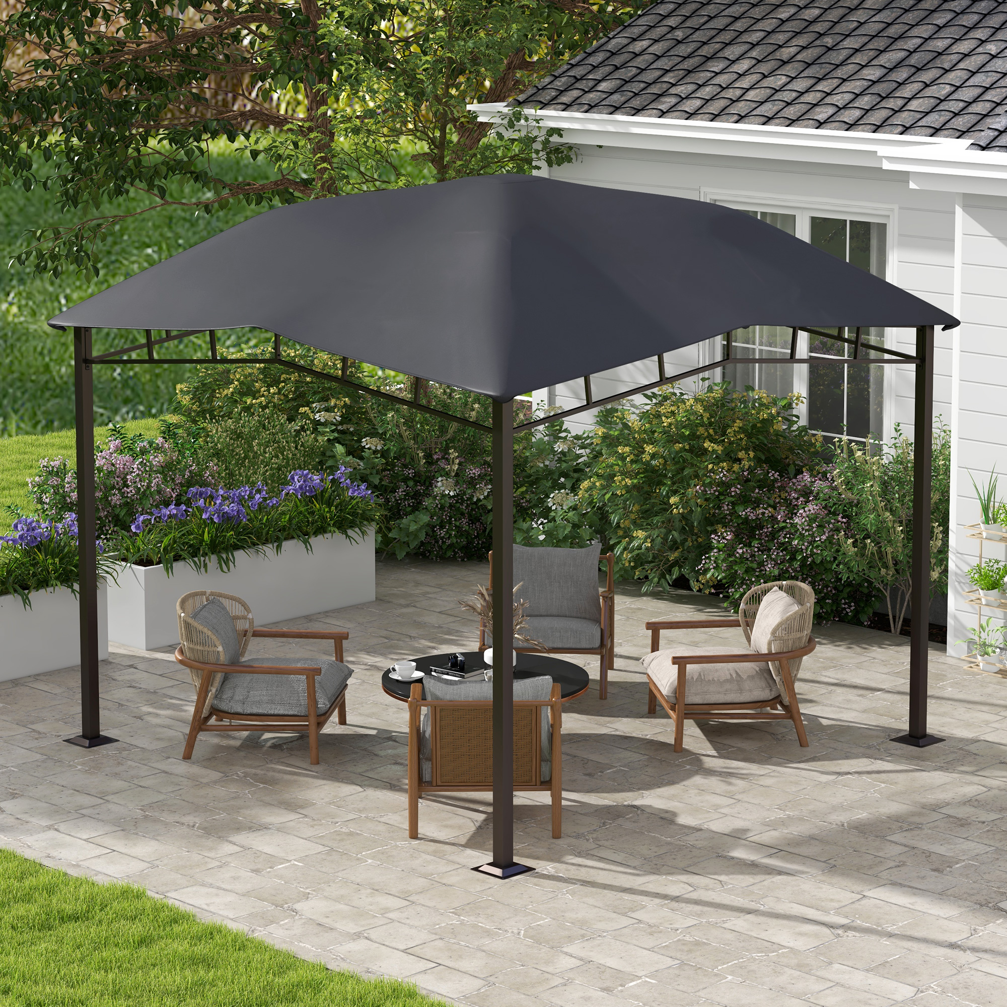 Outsunny 3x3(m) Outdoor Gazebo Garden Gazebo Pavilion Sunshade Canopy Tent with Steel Frame, Grey 7