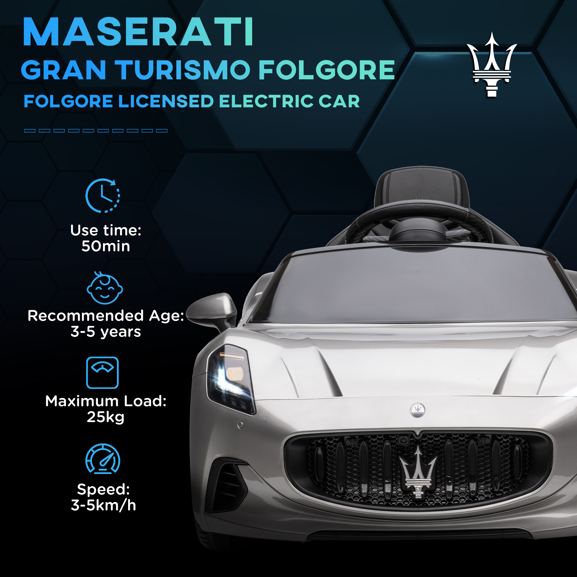 AIYAPLAY 12V Maserati Gran Turismo Folgore Lincesed Kids Electric Car with Remote Control, Soft Start, Grey 4