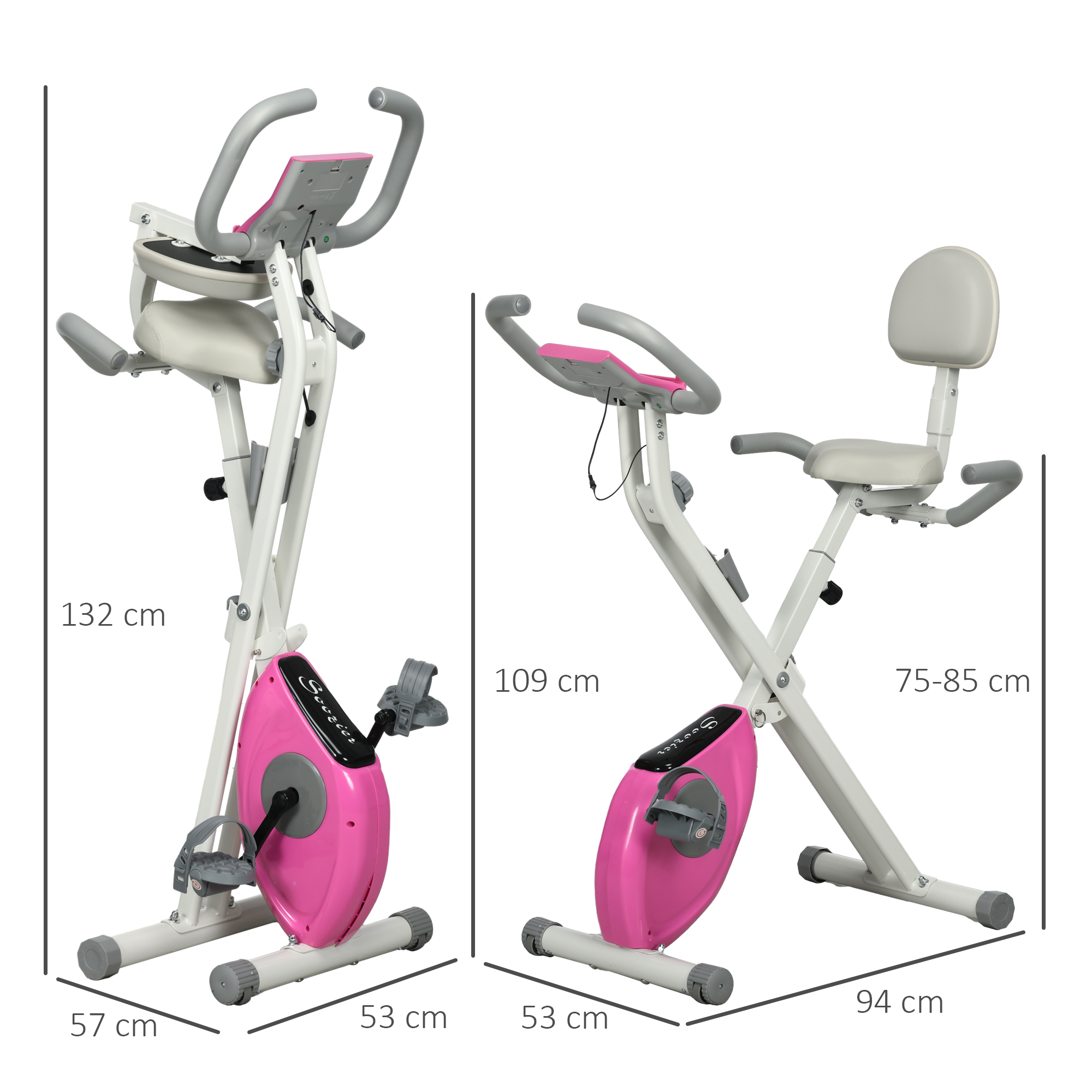 HOMCOM Folding Exercise Bike, with Adjustable Magnetic Resistance, Seat Height White and Pink 3