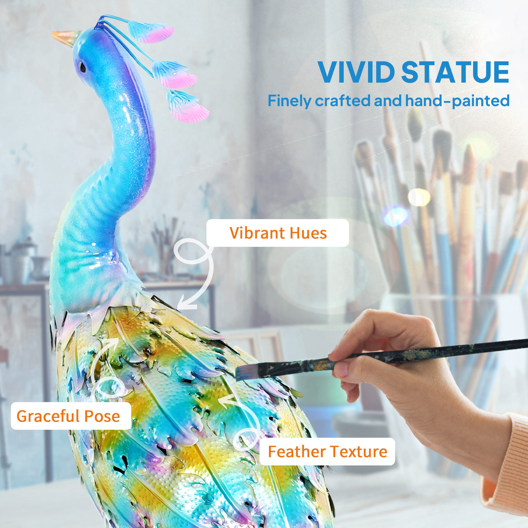 Outsunny Peacock Garden Statue, Standing Garden Ornament, Metal Garden Gift with Stakes for Patio Pond Landscape Decoration, Multi-Colour 4