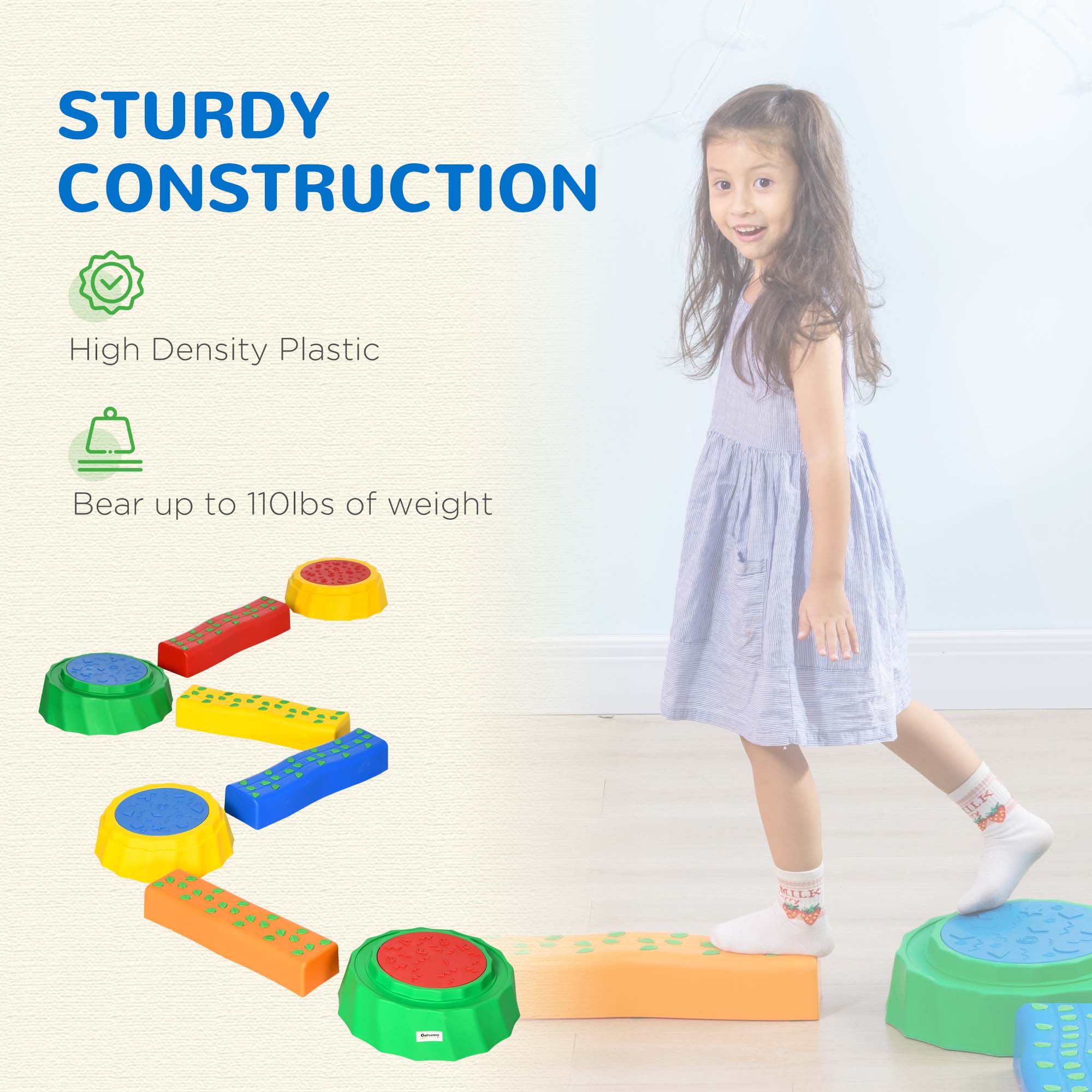 Outsunny Eight-Piece Kids Stepping Stones, with Non-Slip Surface & Bottom, for Toddlers Multicoloured 7
