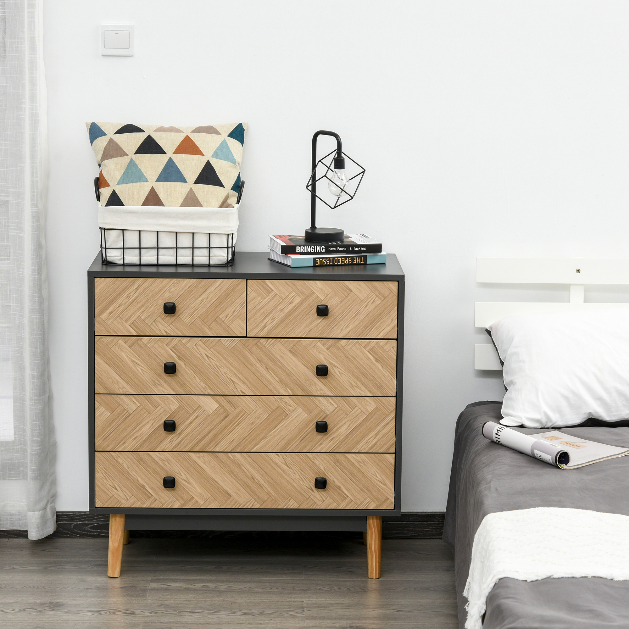 HOMCOM Chest of Drawers, 5 Drawer Storage Cabinet Sideboards with Metal Handles Freestanding Dresser for Bedroom, Living Room 2
