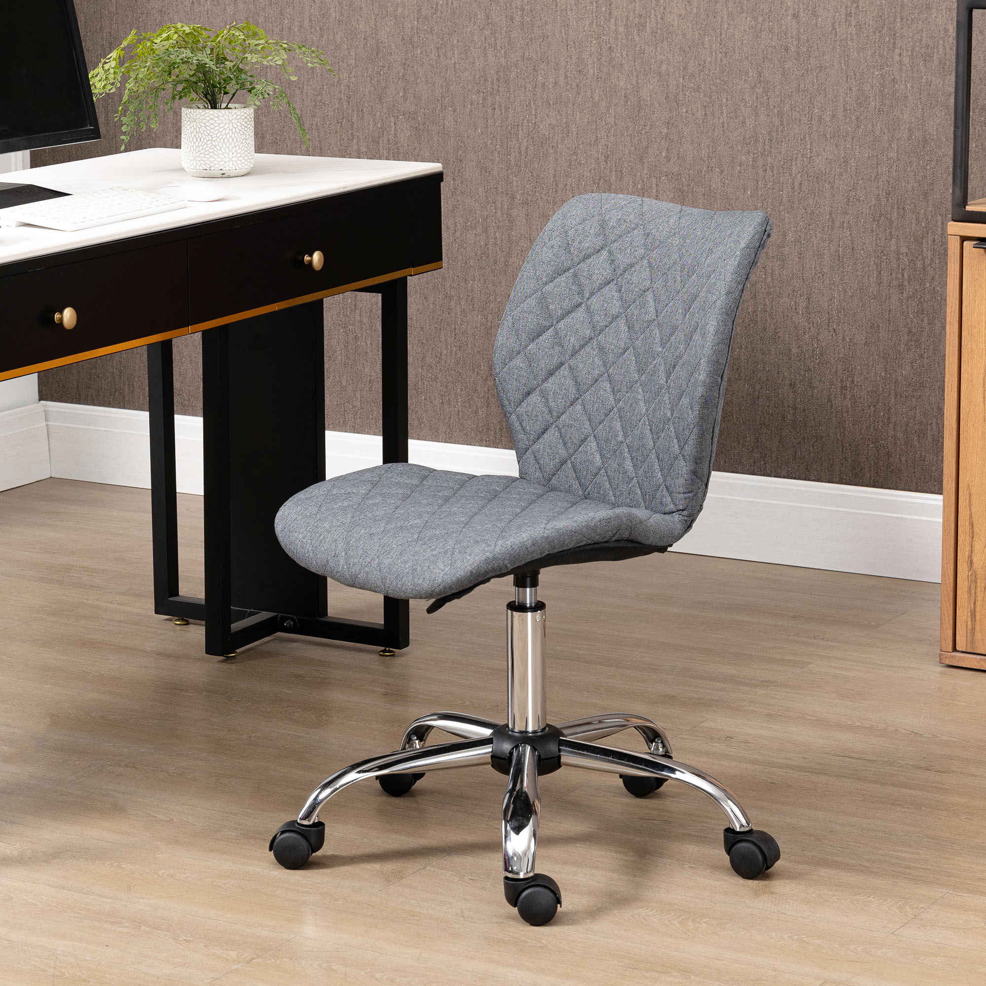 Vinsetto Armless Office Chair Adjustable Computer Chair Swivel Chair with Rolling Wheels and Linen Fabric Back Support for Home Office Students Study Grey 2