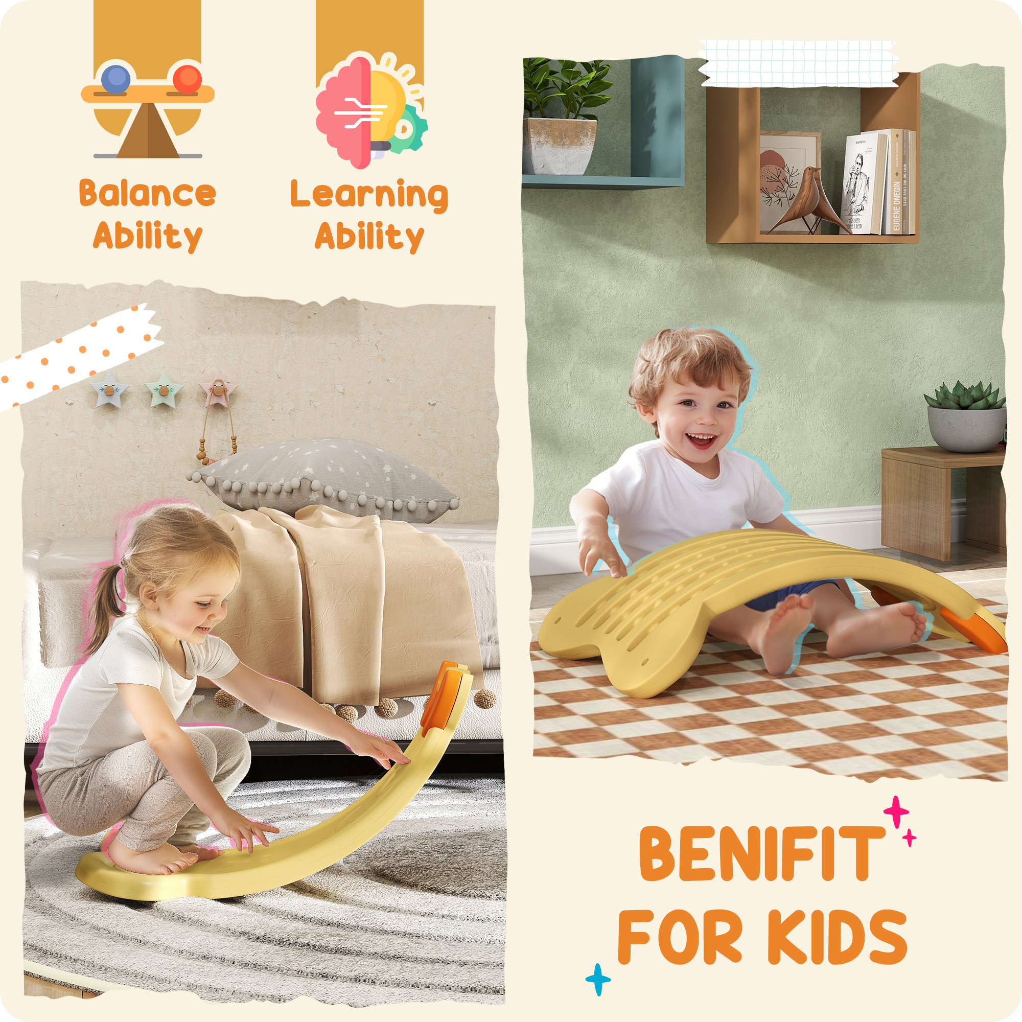 AIYAPLAY Balance Board for Kids Balance Training & Sensory Play, Yellow 5