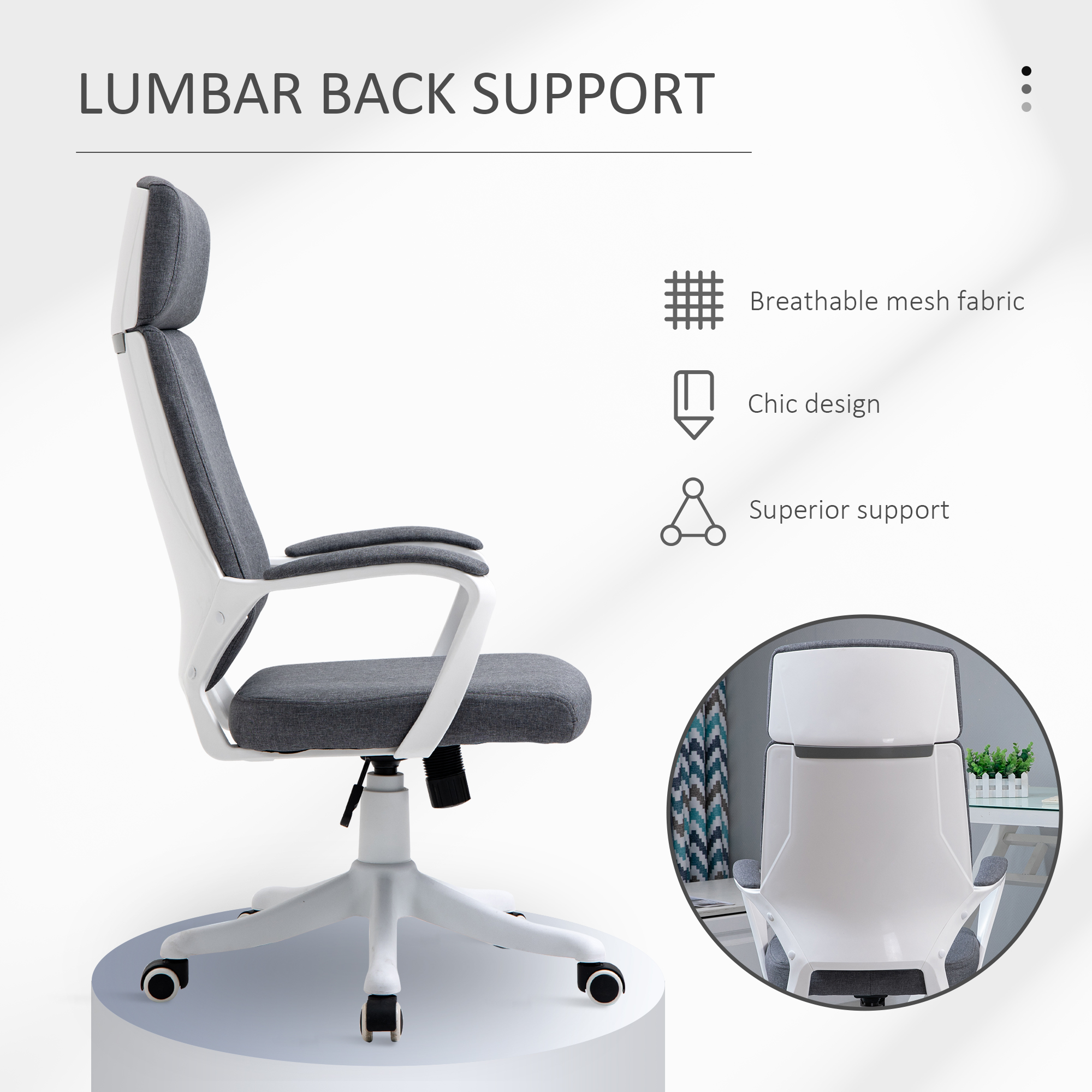Vinsetto Office Chair, Ergonomic Desk Chair, High Back Study Chair with Headrest and Lumbar Back Support, Adjustable Height for Home and Work, Grey 7