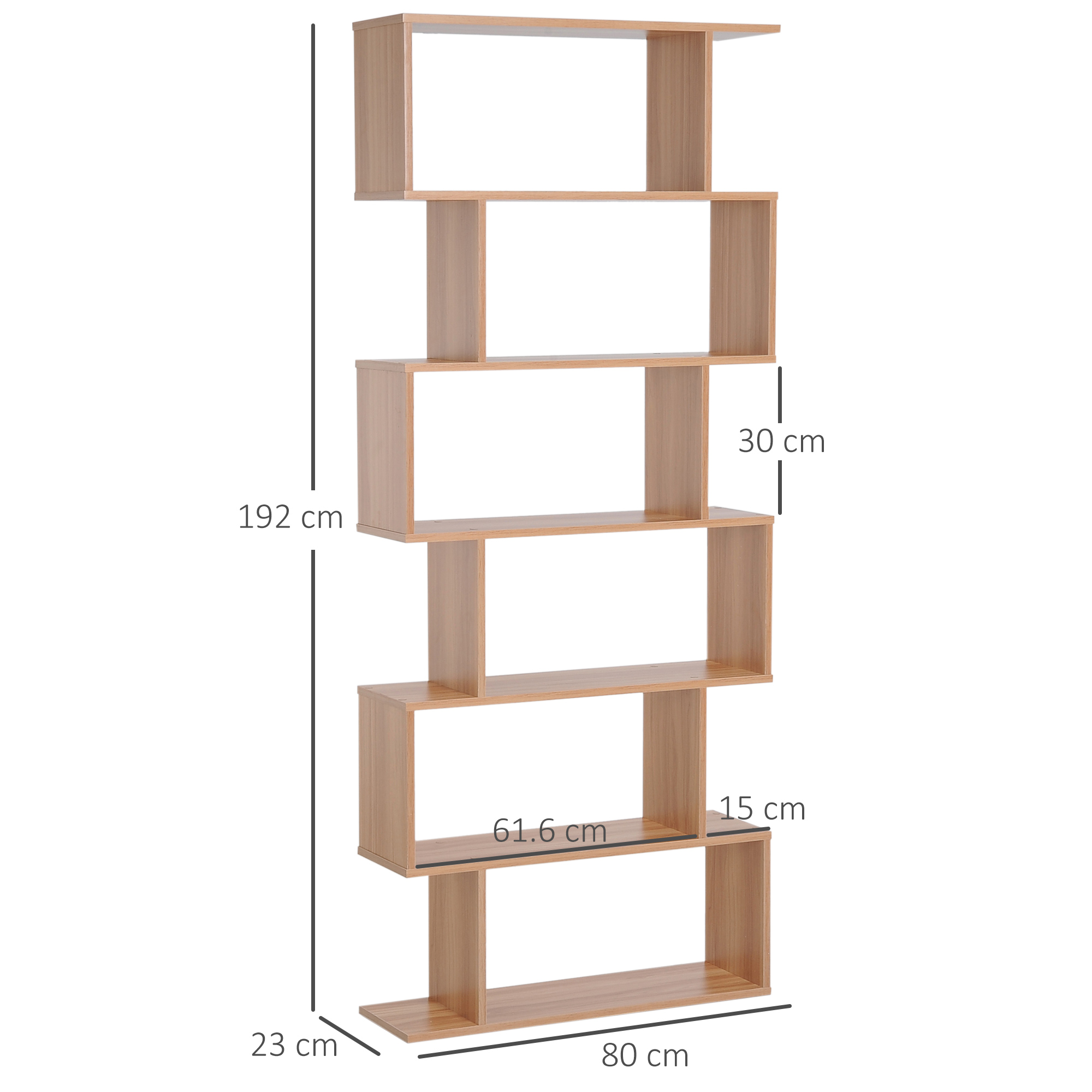 HOMCOM Bookcase, 6 Tier Shelf S Shaped Bookshelf, Storage Unit, Display Shelf for Living Room, Bedroom, Home Office, Plant, Maple 3