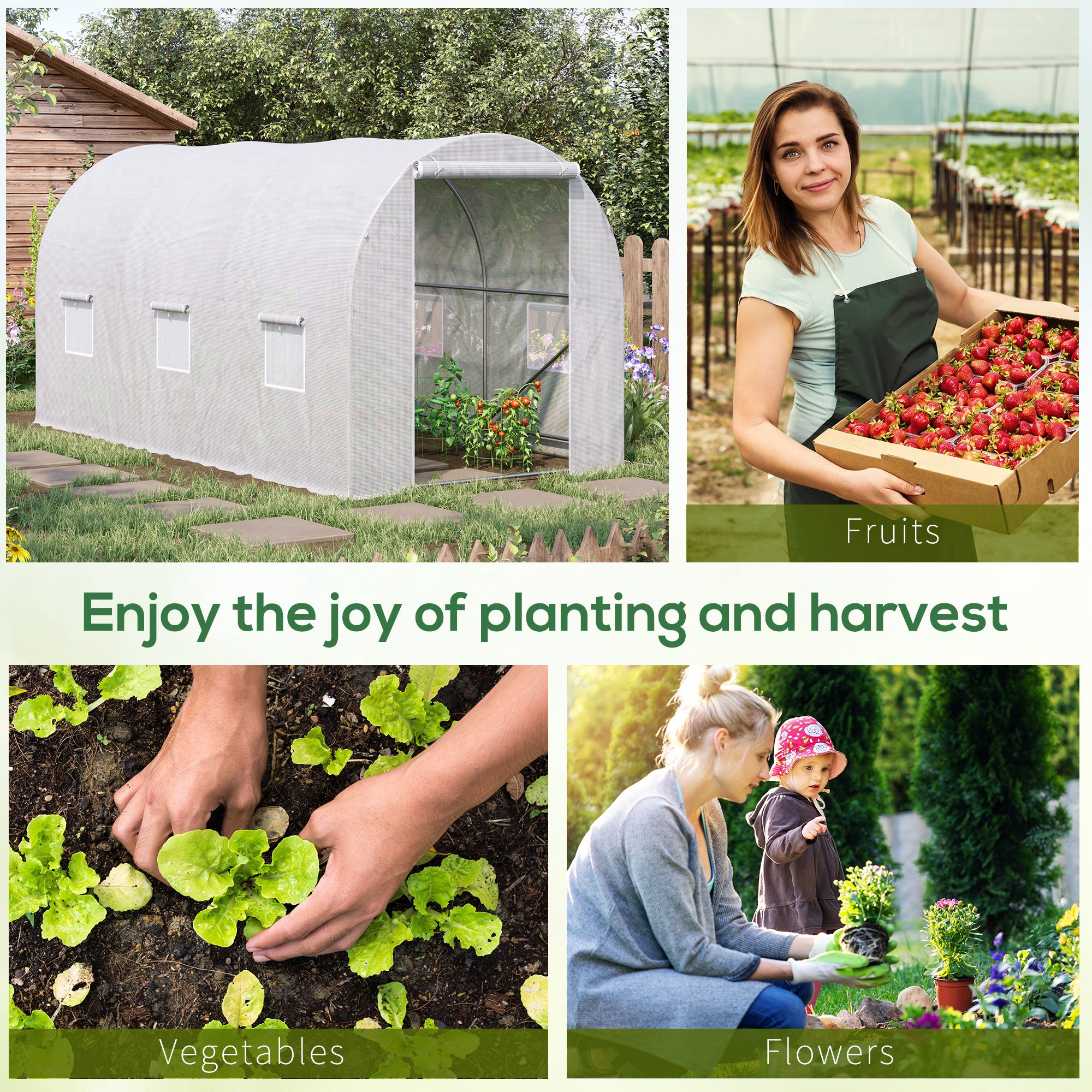 Outsunny 3.5 x 2 x 2 m Polytunnel Greenhouse, Walk-in Green House for Garden with Mesh Windows, Galvanised Steel Frame, White 6