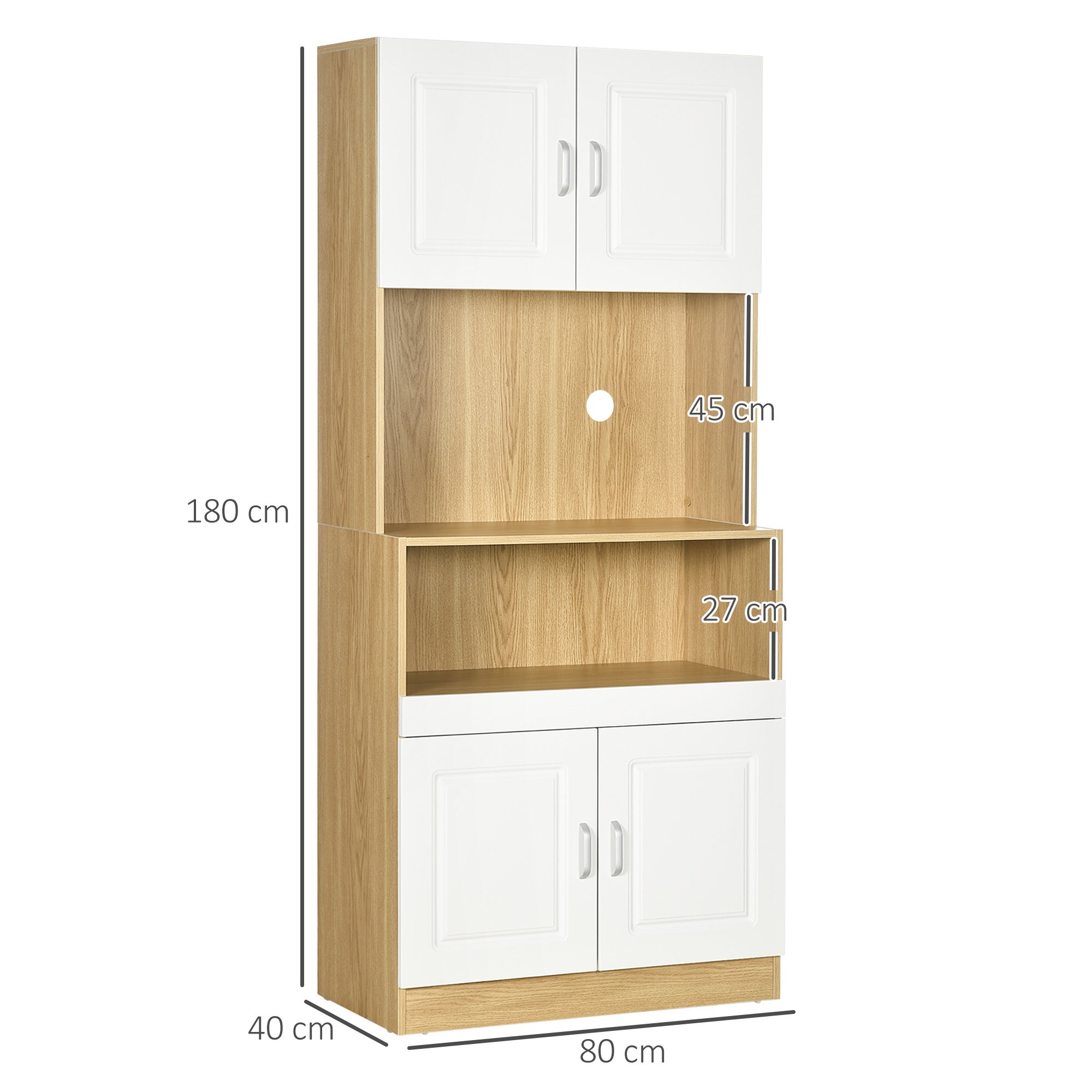 HOMCOM Mobile Da Cucina Industriale – 80x40x180 Cm, Armadio Con 4 Ante E Cassetto, Ripiani Regolabili E Passacavi, Nero E Naturale