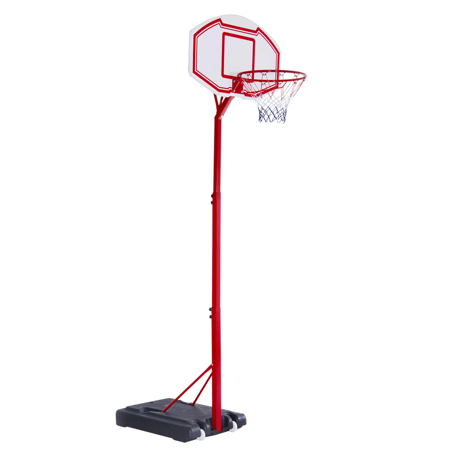 Image of HOMCOM Canestro Basket Autoportante con Altezza Regolabile 210-260cm e Ruote, Rosso Aosom006