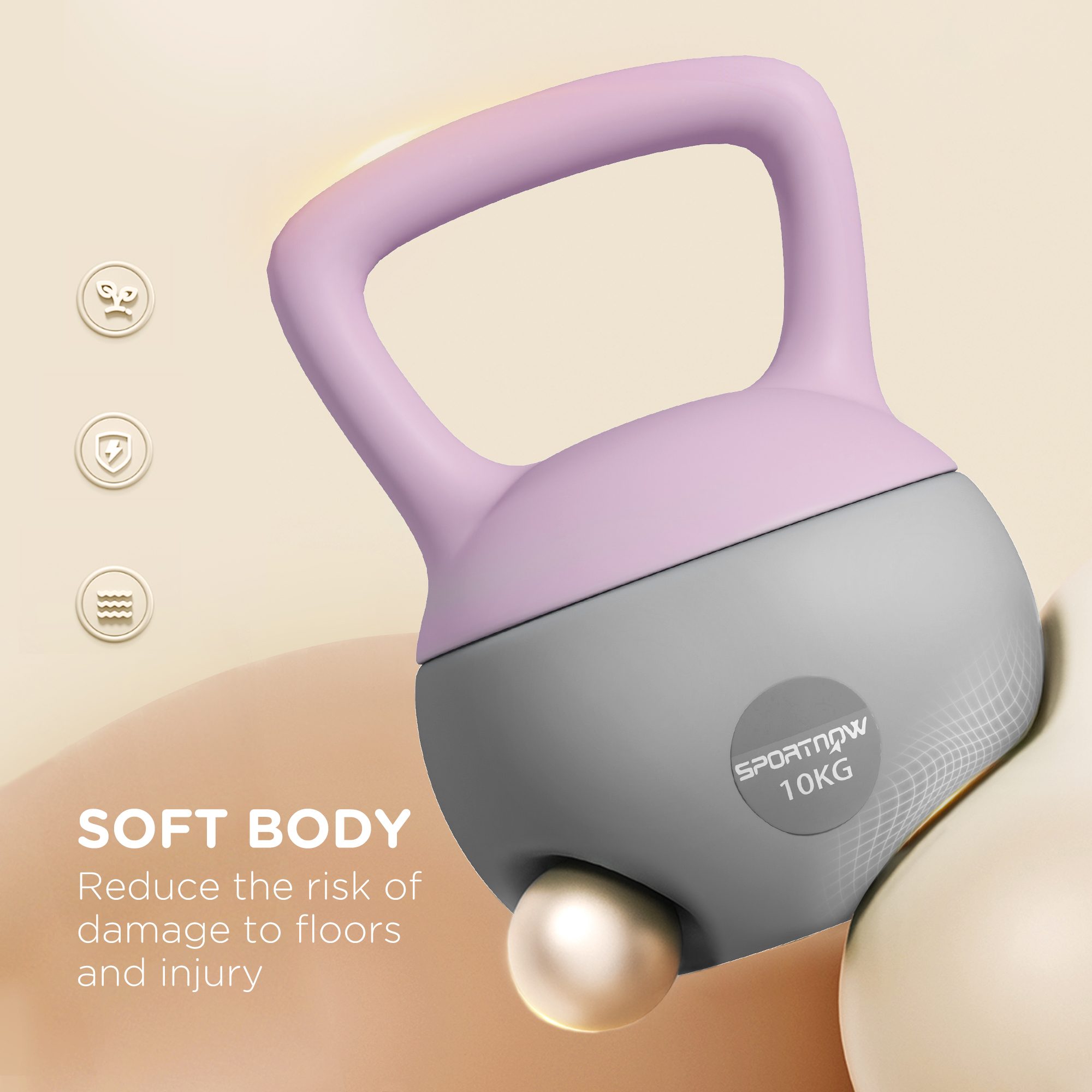 SPORTNOW 10KG Soft Kettlebell, Kettlebell with Non-Slip Handle for Home Gym, Weight Lifting, Strength Training, Purple/Grey 4