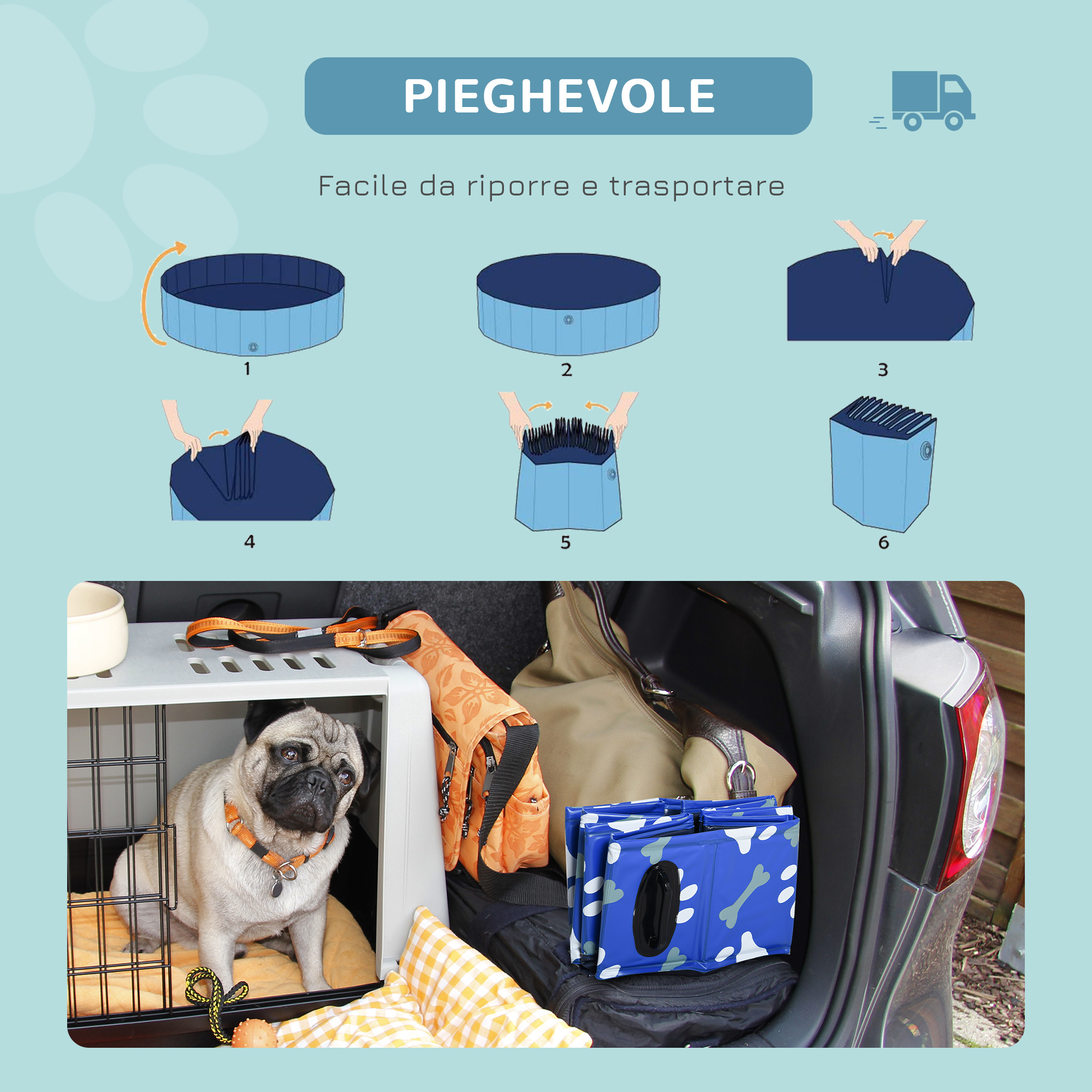 Ezilif Piscina per cani di taglia grande e piccola, pieghevole, antiscivolo, 160 x 30 cm, in PVC, ispessita, resistente all'usura, per cani, Ez-Hu04