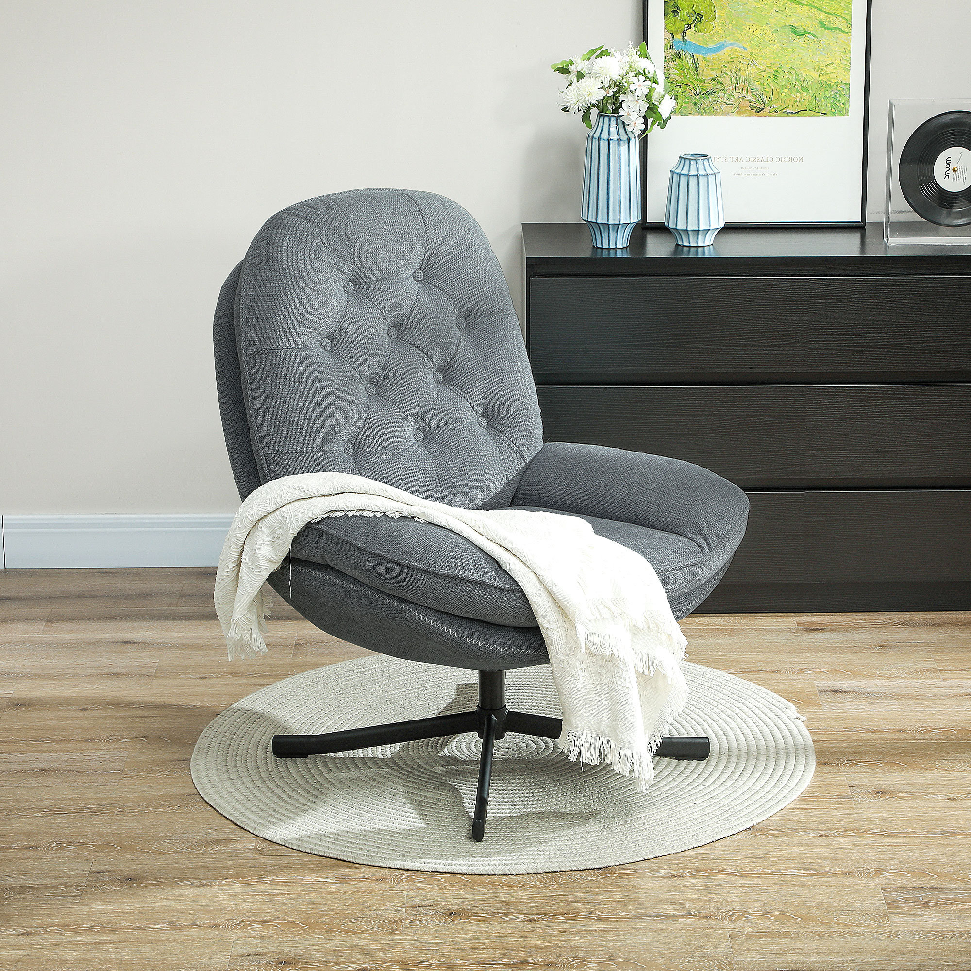 HOMCOM Relaxed Swivel Armchair Grey 2