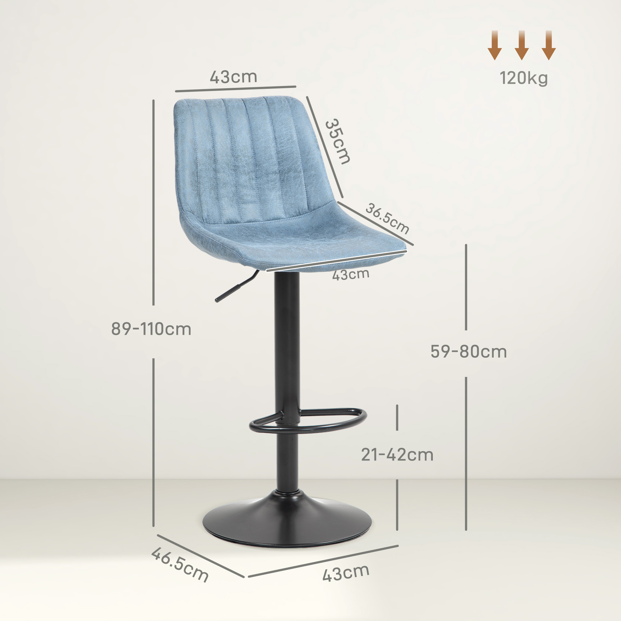 HOMCOM Set of Two Retro Tub Bar Stools Blue 3