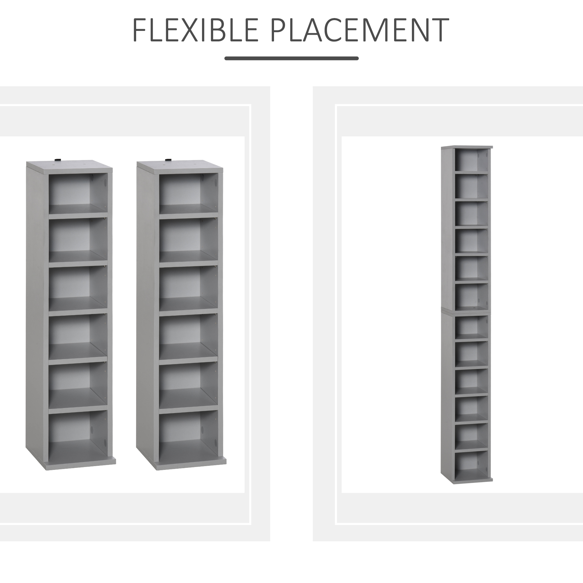 HOMCOM 204 CD Media Display Shelf Unit Set of 2 Blu-Ray Tower Rack w/ Adjustable Shelves Bookcase Storage Organiser, Grey 6