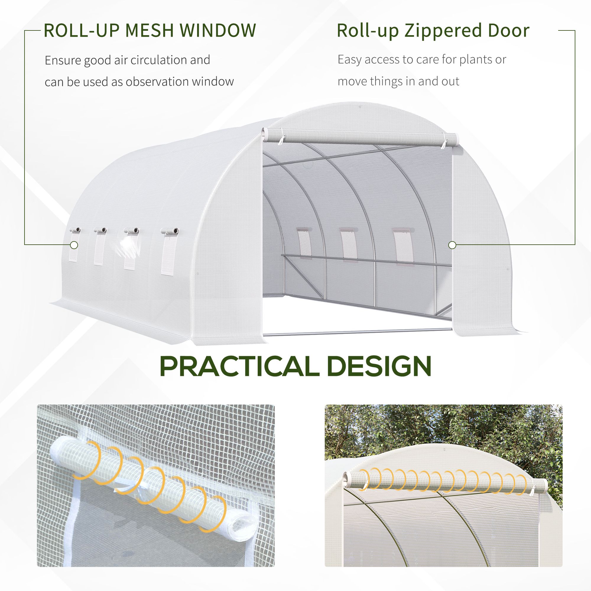 Outsunny 6 x 3 x 2 m Polytunnel Greenhouse, Walk in Polytunnel Tent with Metal Frame, Zippered Door and 8 Windows for Garden and Backyard, White 6