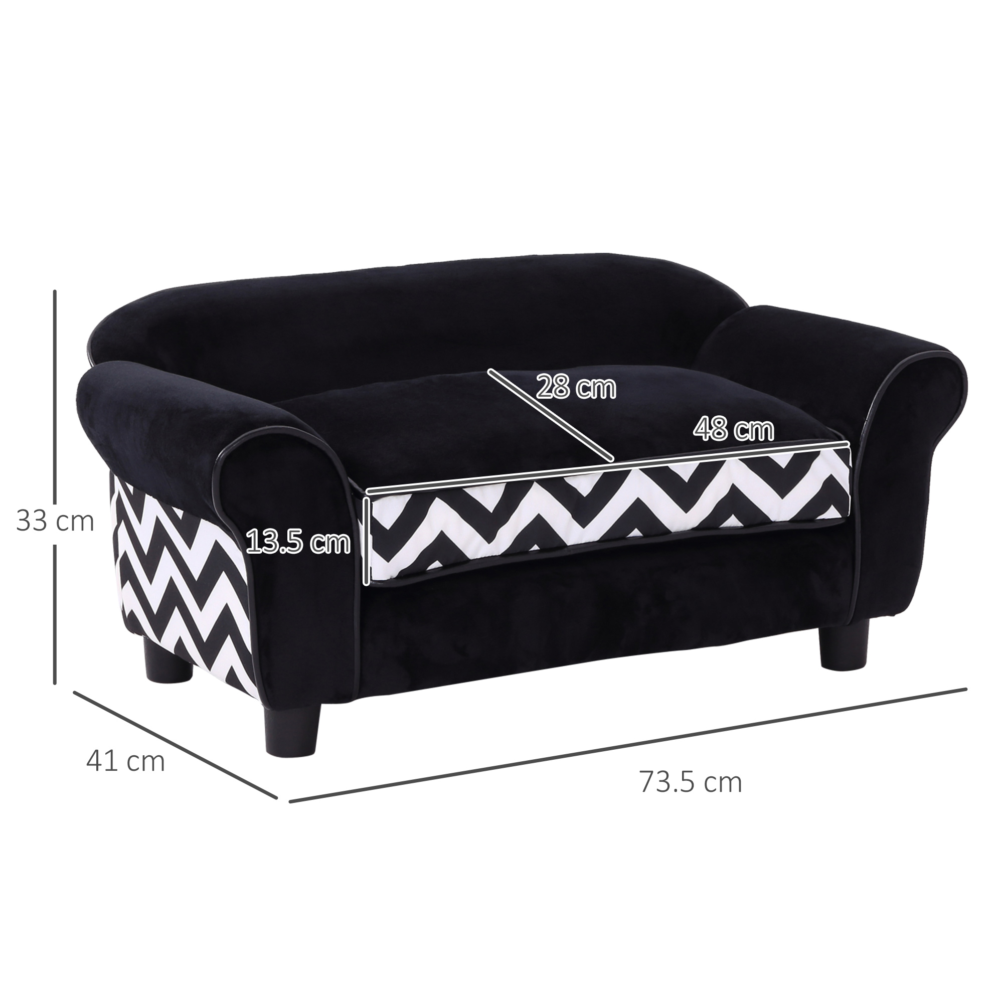 PawHut Dog Sofa Bed for XS-Sized Dogs, Cat Sofa with Soft Cushion, Pet Chair Lounge with Washable Cover, Removable Legs, Wooden Frame Black 3
