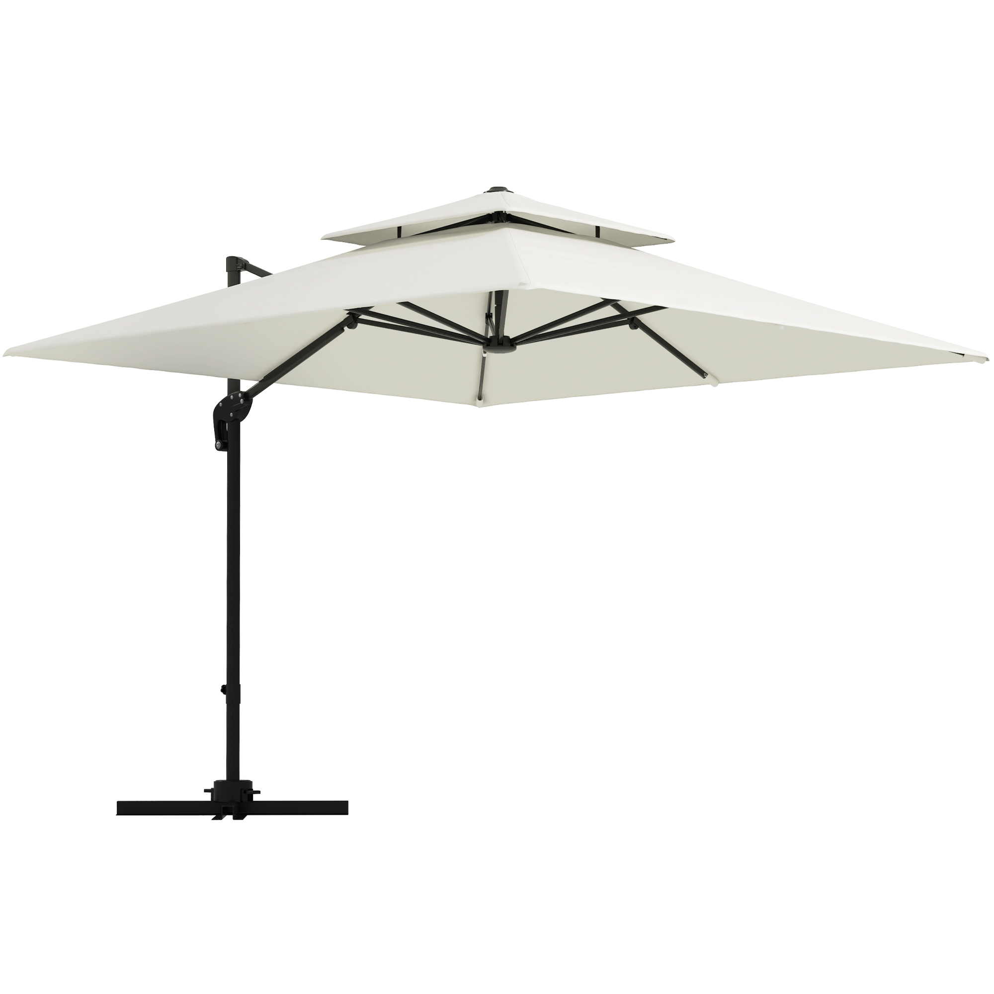 Outsunny Parasol 196 Cm Met Kantelfunctie, Zeshoekig Voor Strand Balkon En Tuin Zwart~1stg4eoepio00