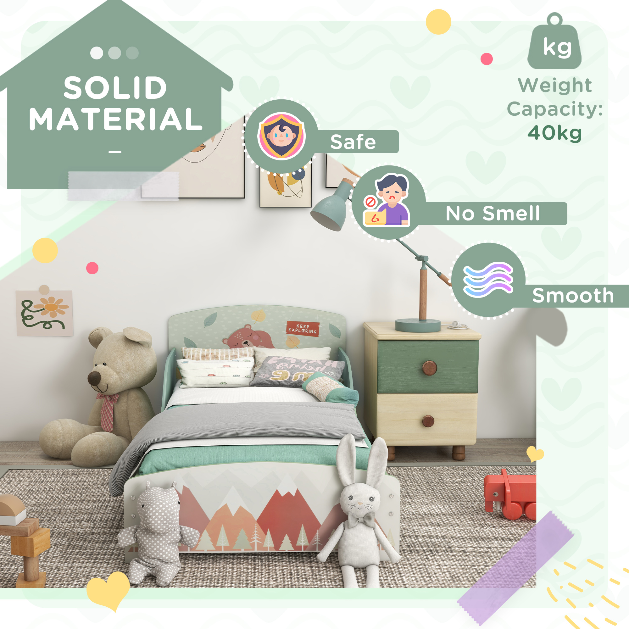ZONEKIZ Toddler Bed Frame, Kids Bedroom Furniture for Ages 3-6 Years, Green 6