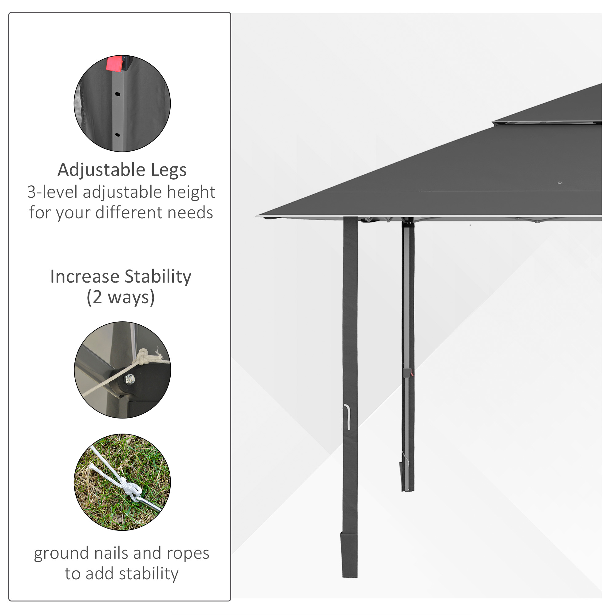 Outsunny 4 x 4m Pop-up Gazebo Double Roof Canopy Tent with UV Proof, Roller Bag & Adjustable Legs Outdoor Party, Steel Frame, Dark Grey 5