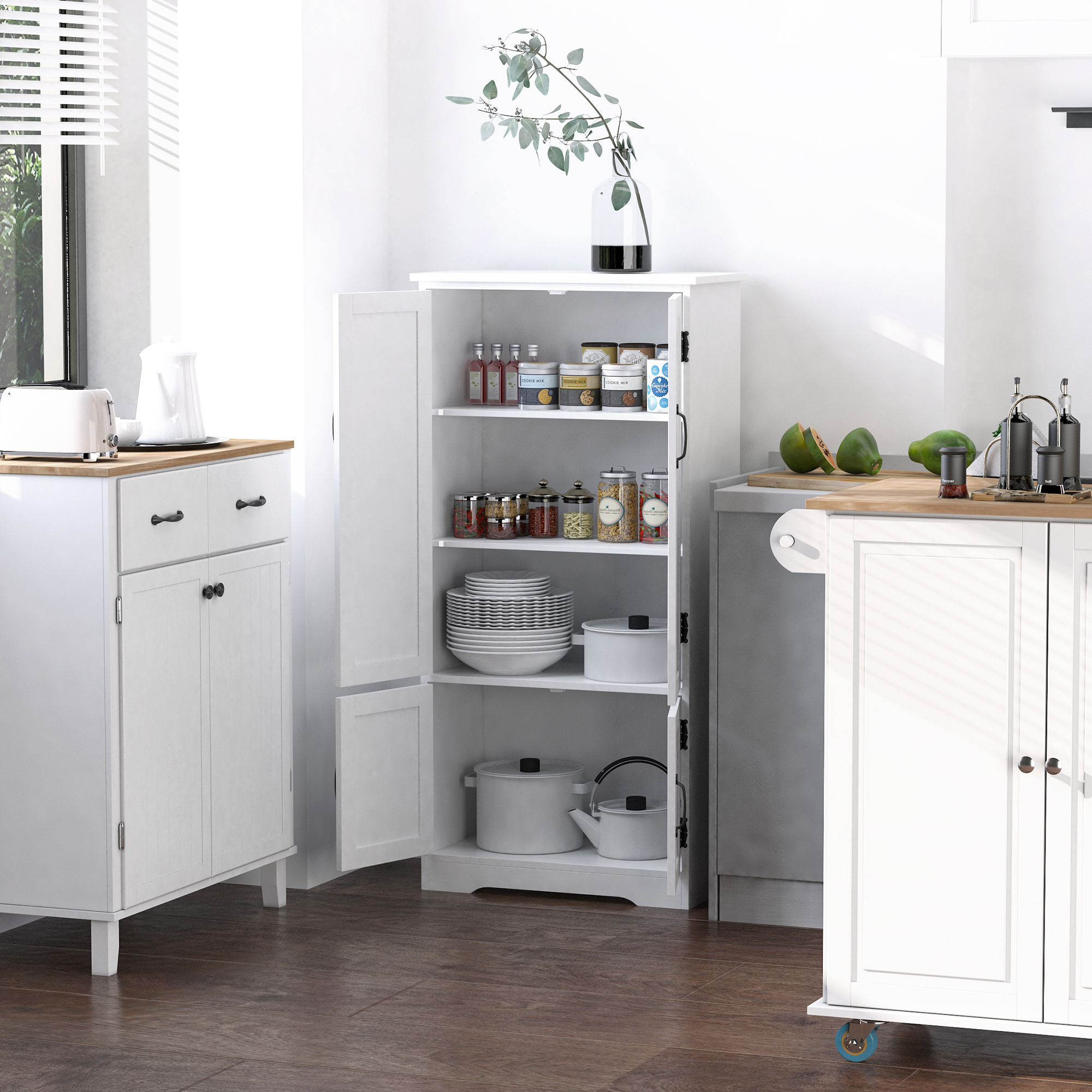 HOMCOM Accent Floor Storage Cabinet Kitchen Cupboard with Adjustable Shelves and 2 Lower Doors, White 7