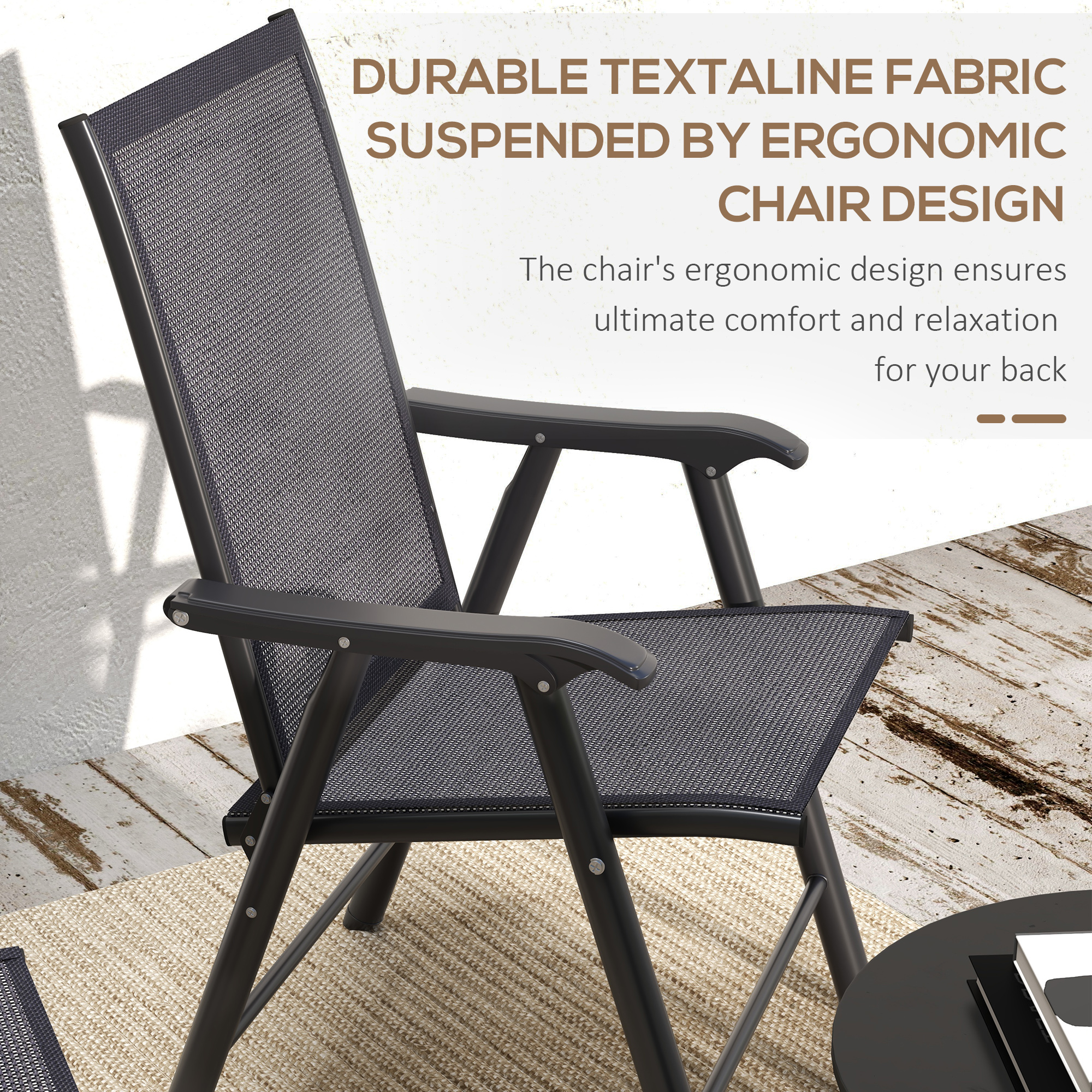Outsunny Set of Four Folding Garden Chairs Charcoal Grey 4