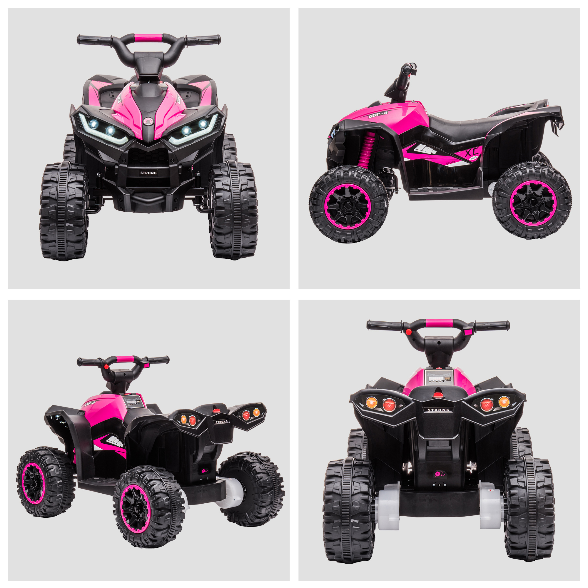 HOMCOM 12V Ride-On Quad Bike w/ Music, Horn, for Ages 3-5 Years Pink 8