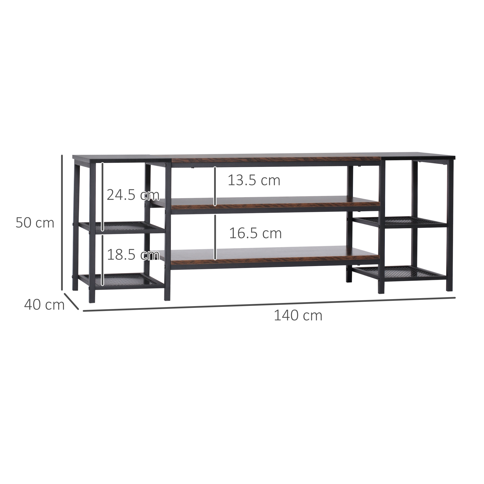 HOMCOM TV Unit Cabinet for TVs up to 60 Inches, Industrial TV Stand with Storage Shelves for Living Room, Brown and Black 3