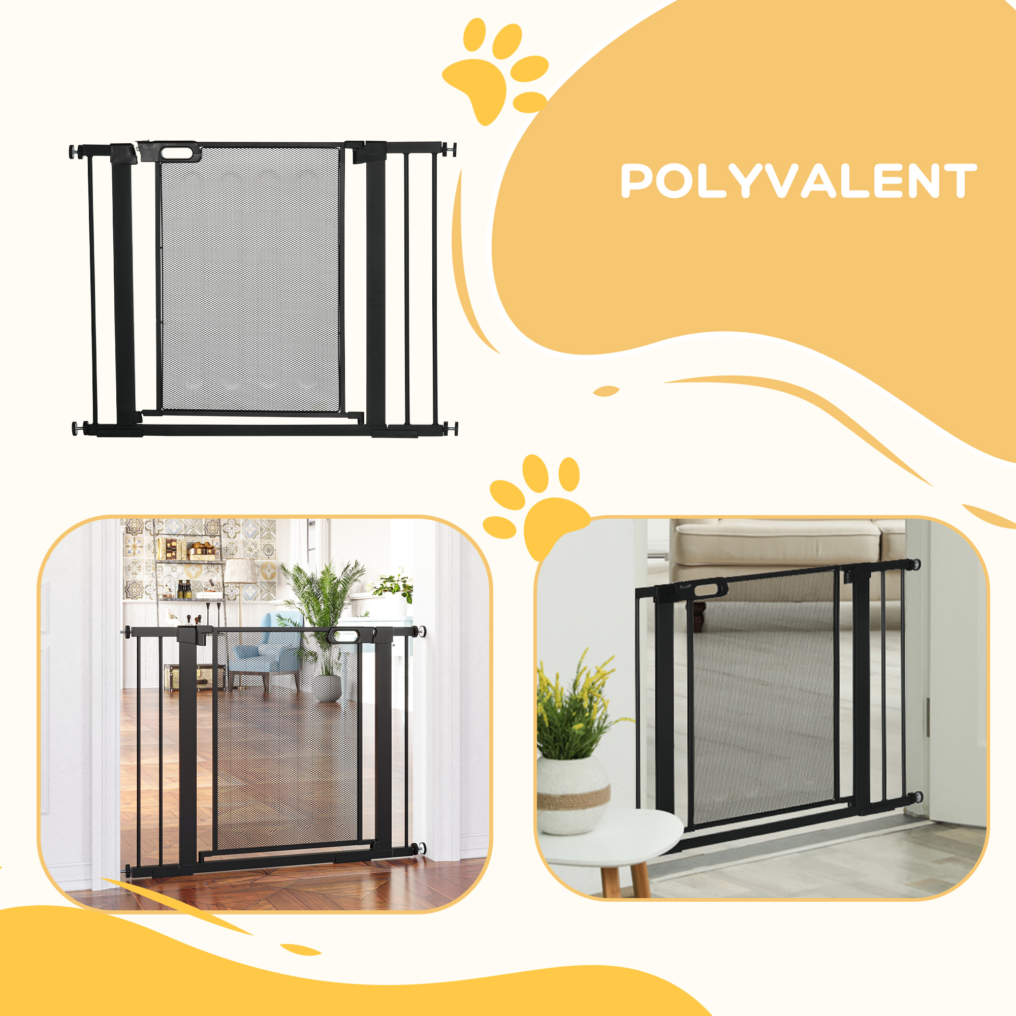 Barrière Sécurité Animaux PawHut | Fermeture Automatique, Ajustable 75-103cm - Gris