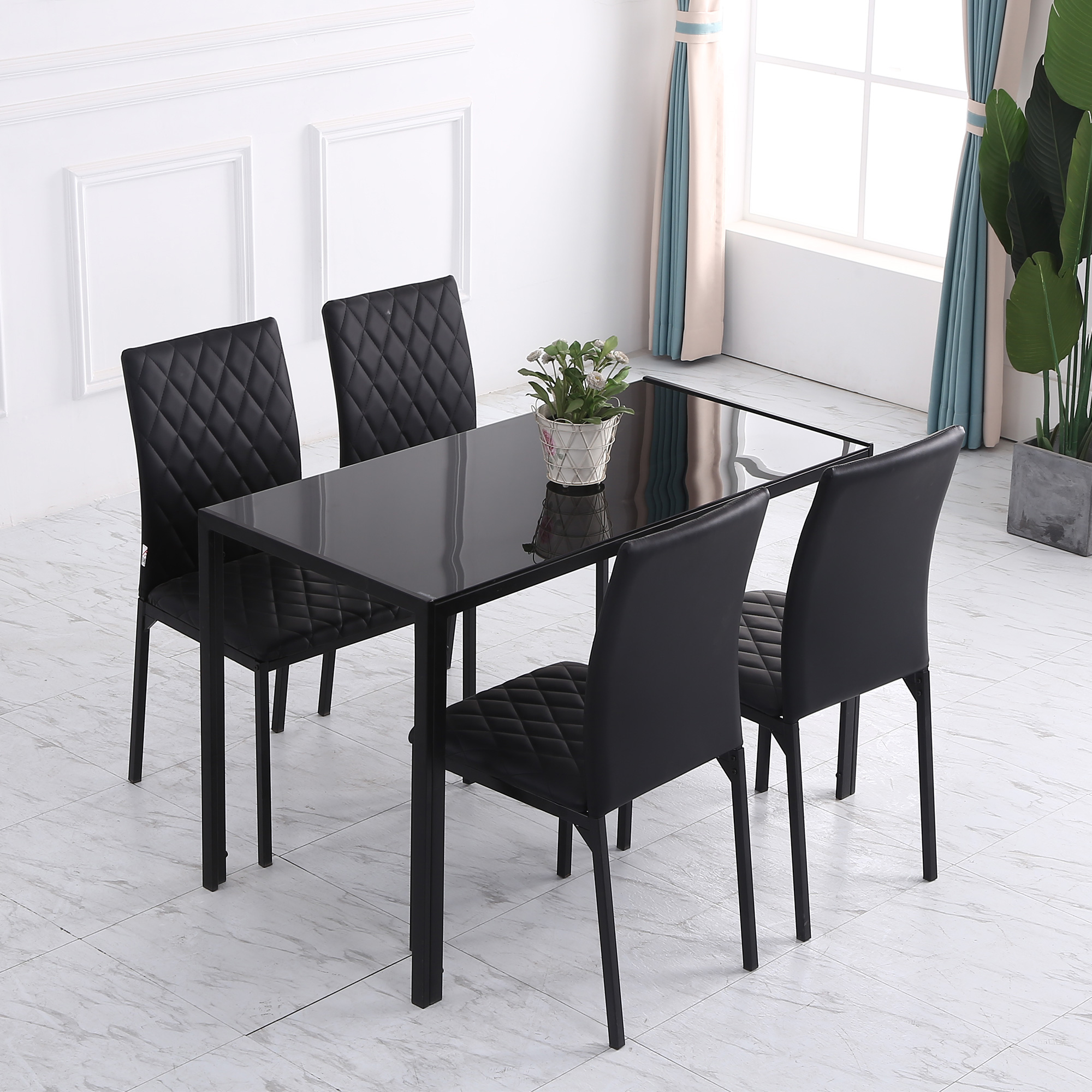 HOMCOM Modern Dining Chairs Upholstered Faux Leather Accent Chairs with Metal Legs for Kitchen, Set of 4, Black 6