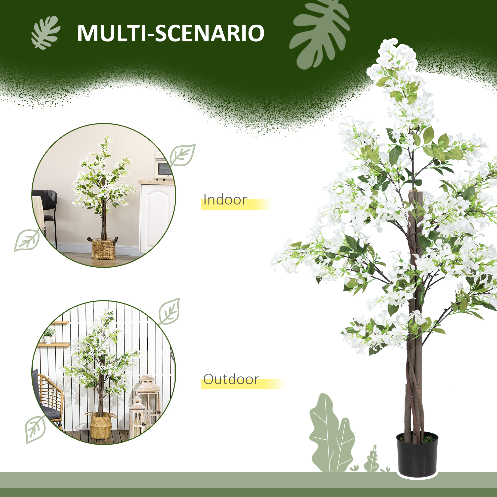 HOMCOM Artificial Plants Honeysuckle Flower in Pot Fake Plants with Curved Boots for Indoor Outdoor 15x15x150cm Set of 2 White 5