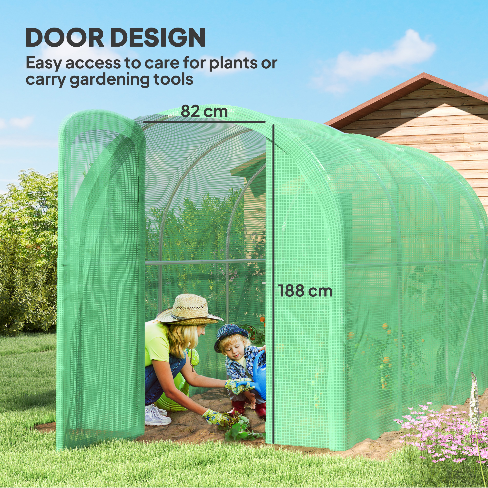 Outsunny 3 x 2 x 2m Polytunnel Greenhouse with Hinged Door, Walk-in Grow House Tent with PE Cover and Galvanised Steel Frame, Green 5