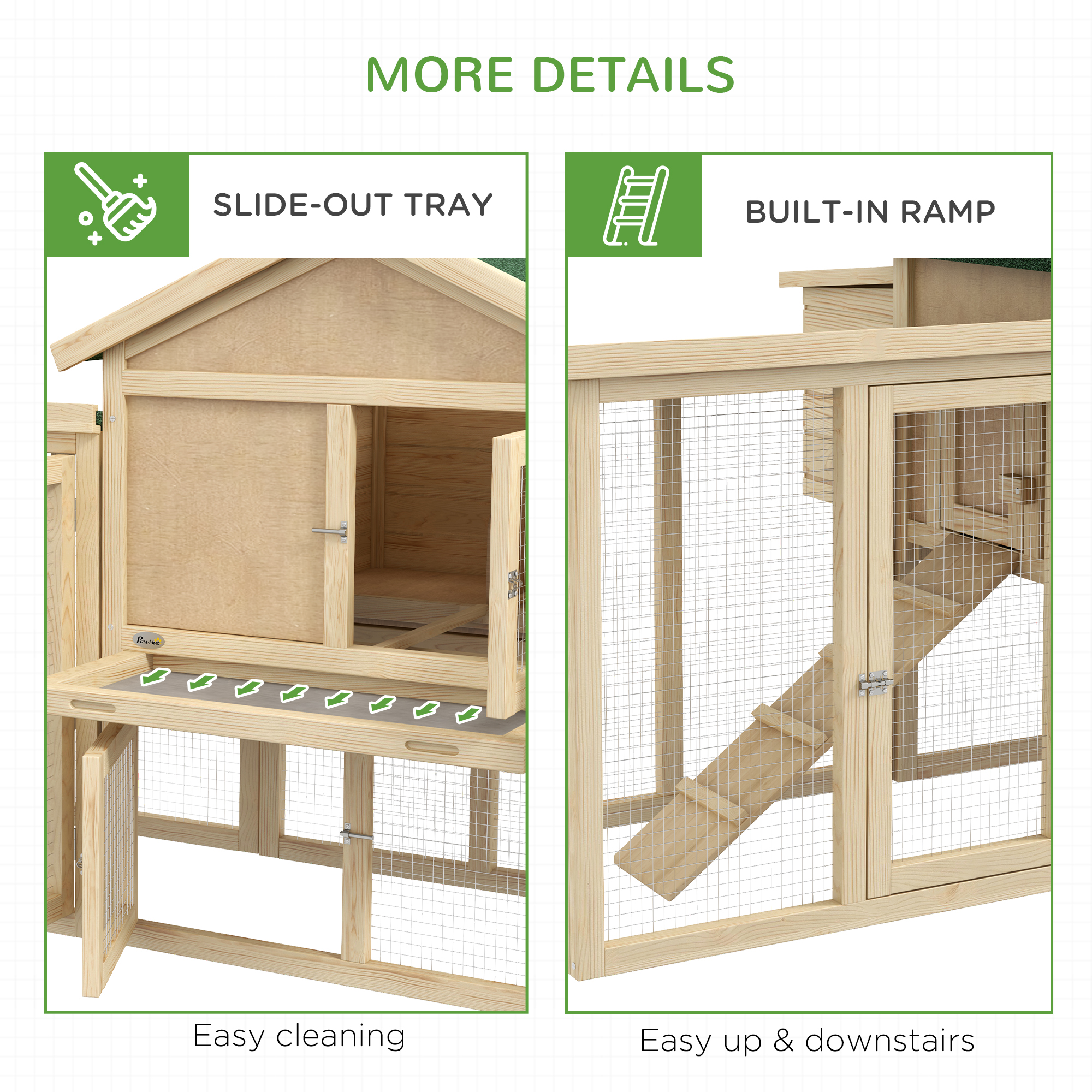 PawHut Large Chicken Coop, Wooden Garden Hen House, Poultry Coops Cages with Run, Nesting Box, Natural Wood Finish 7