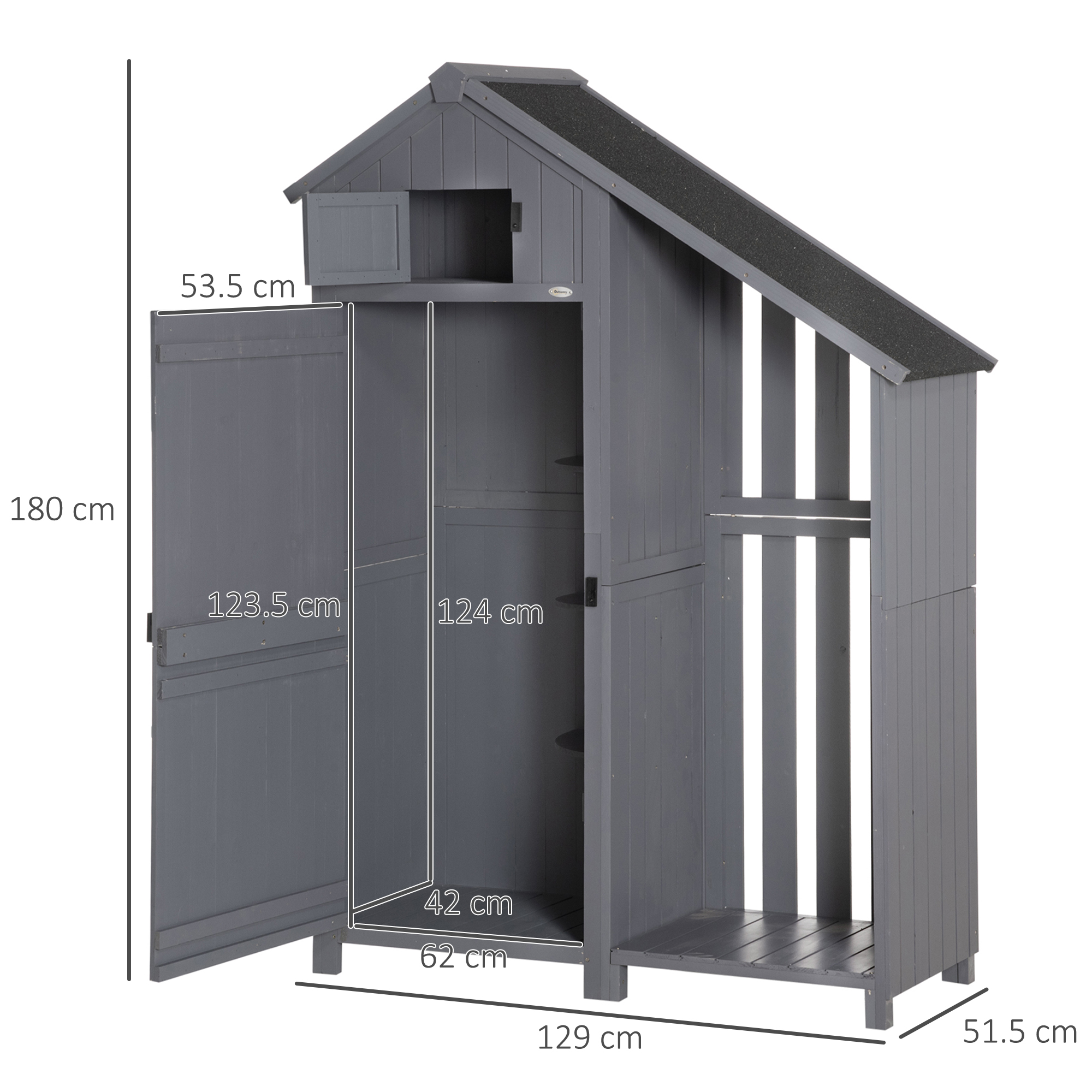 Outsunny Garden Outdoor Storage Shed Outdoor Tool Shed with 3 Shelves and Tilt Roof, 129x51.5x180cm, Grey 3