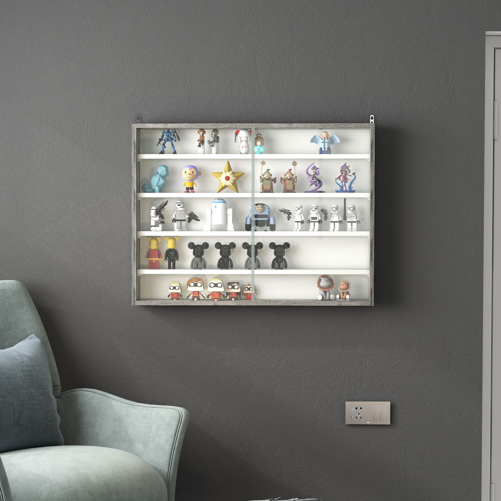 HOMCOM 5-Tier Wall Display Shelf Unit Cabinet w/ 4 Adjustable Shelves ...