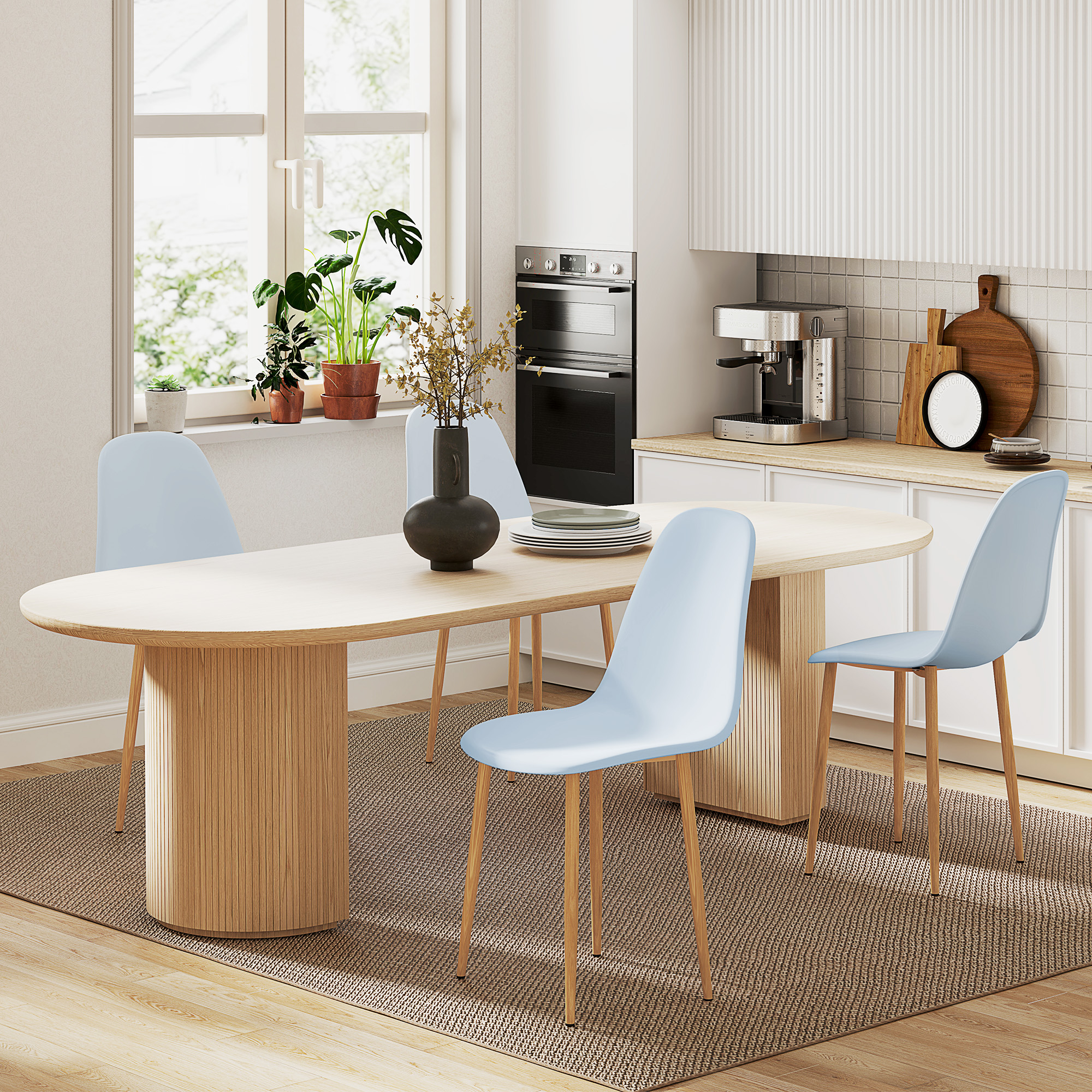 HOMCOM Modern Dining Chairs Set of 4, Kitchen Chairs with Backrest and Steel Legs for Dining Room, Living Room, Light Blue 2