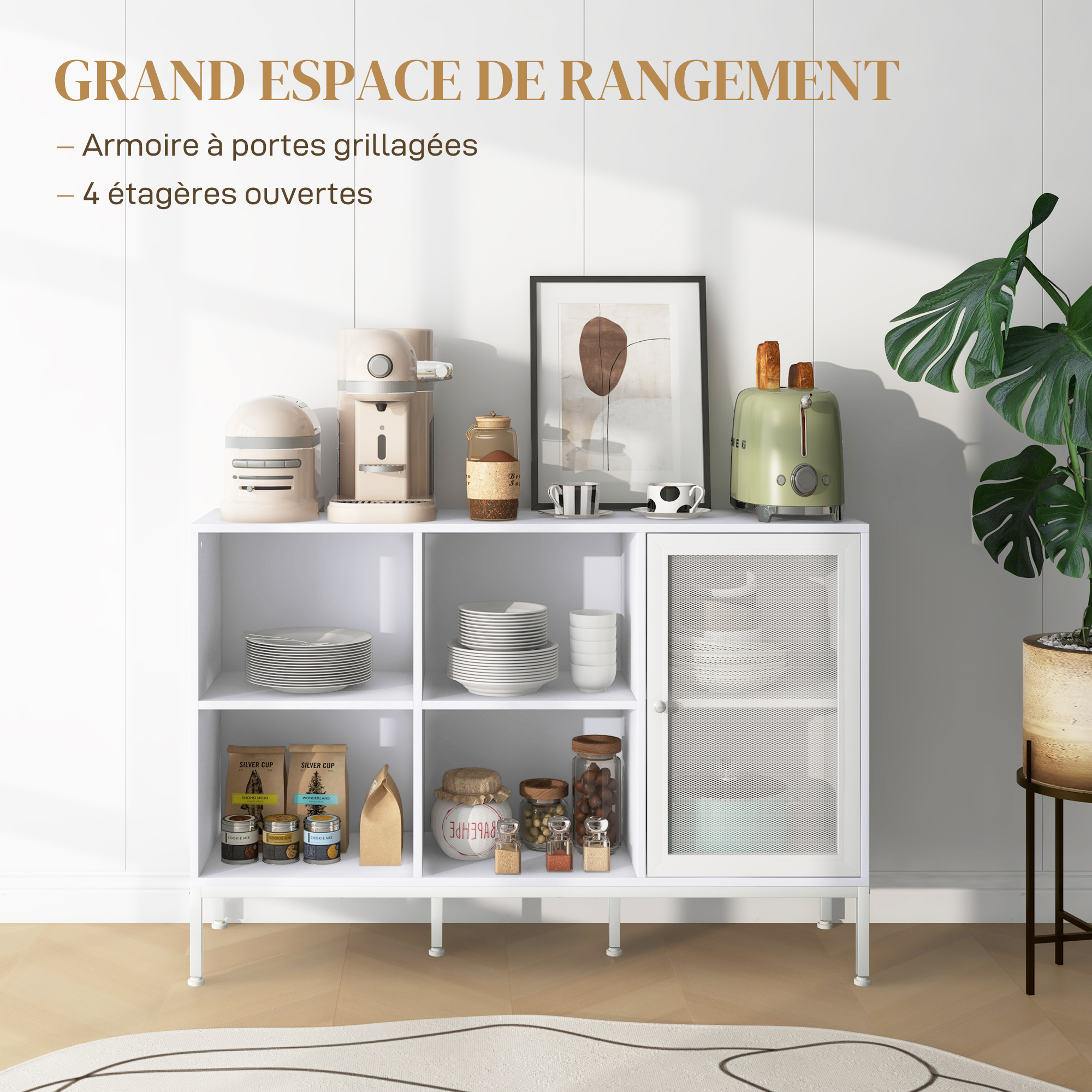 Ensemble Vitrine Et Buffet, Vitrine Led Avec Portes Vitrées, Pour Salon Salle De Bain Naturel 94191411