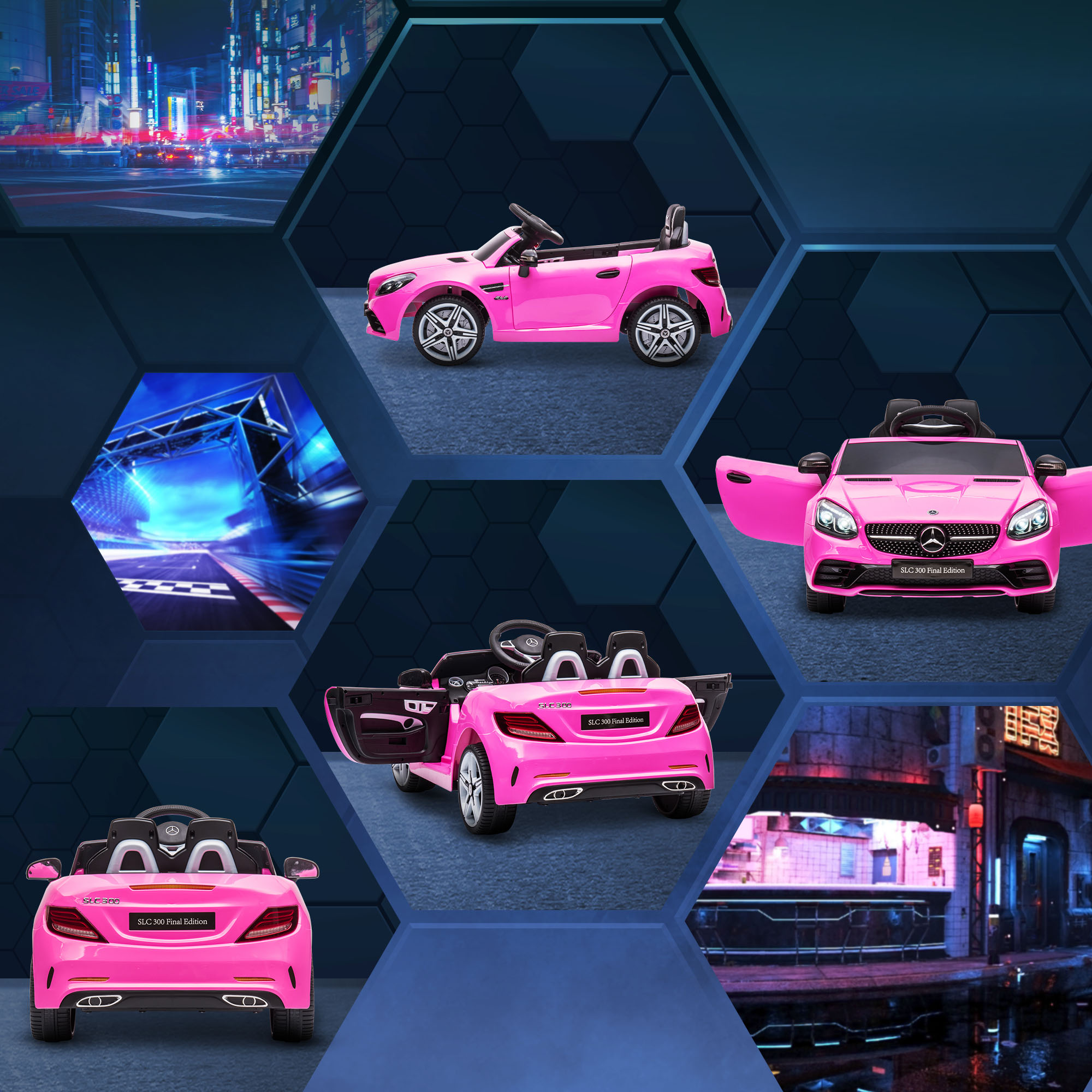 HOMCOM Benz SLC 300  Licensed 12V Kids Electric Ride On, with Music, Remote Control, LED Headlights, Horn, Pink 7