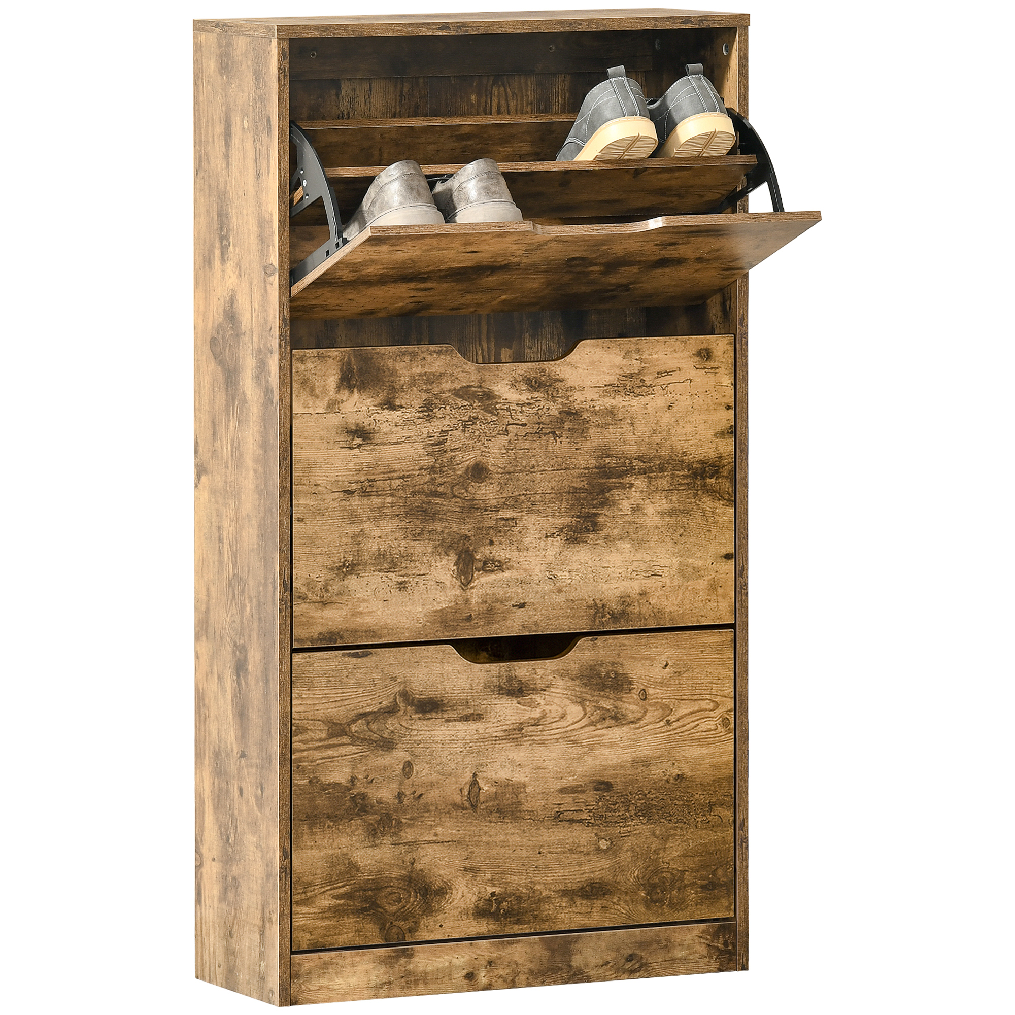 Product photograph of Homcom Shoe Cabinet With 3 Flip Doors Storage Rack With Open Compartment Internal Dividers For 12-18 Pairs Of Shoes Rustic Brown Aosom Uk from Aosom UK