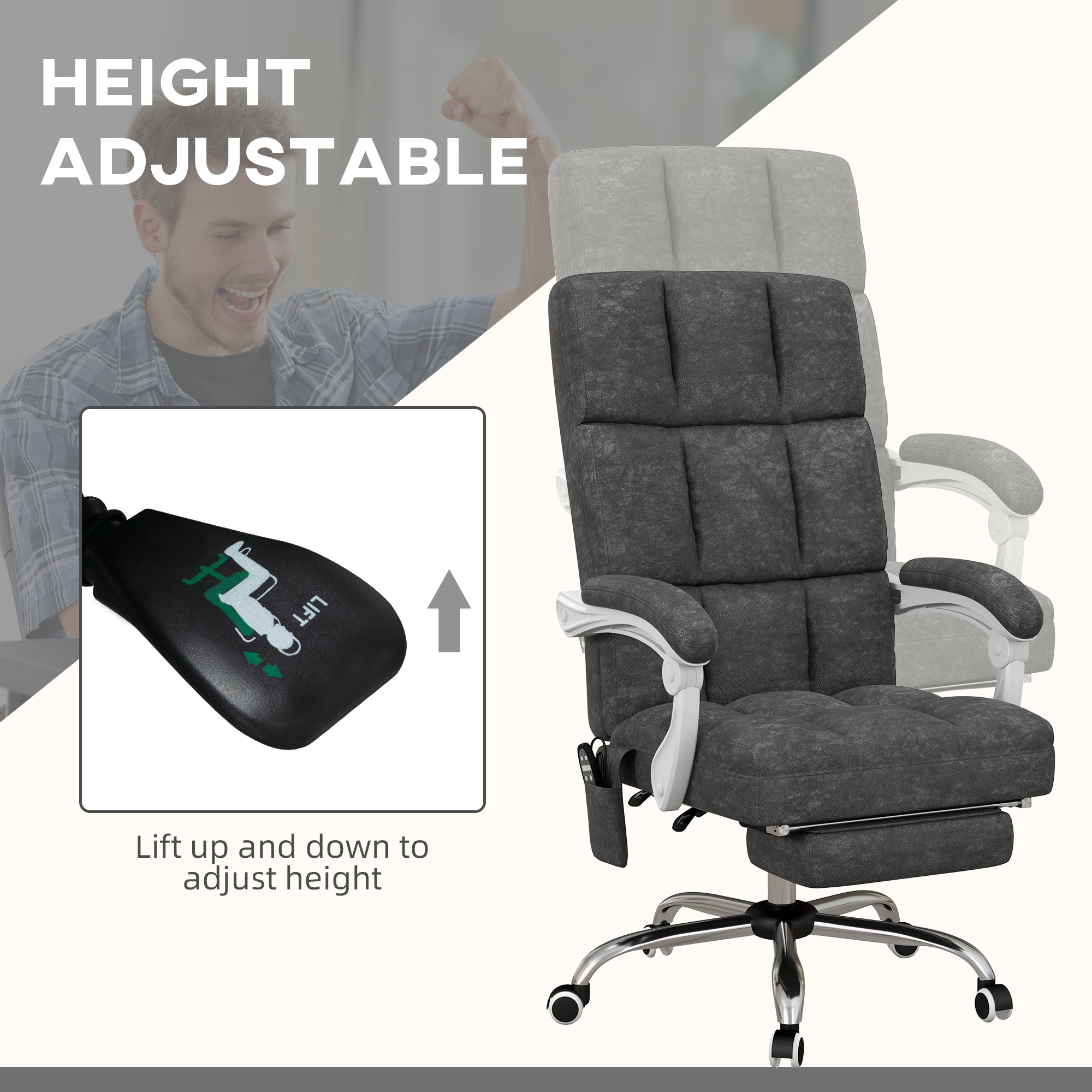 Vinsetto Massage Office Chair, Ergonomic Desk Chair, Comfy Work Study Chair with Heat, Padded Seat, 135° Reclining Back and Footrest for Home Office, Charcoal Grey 5