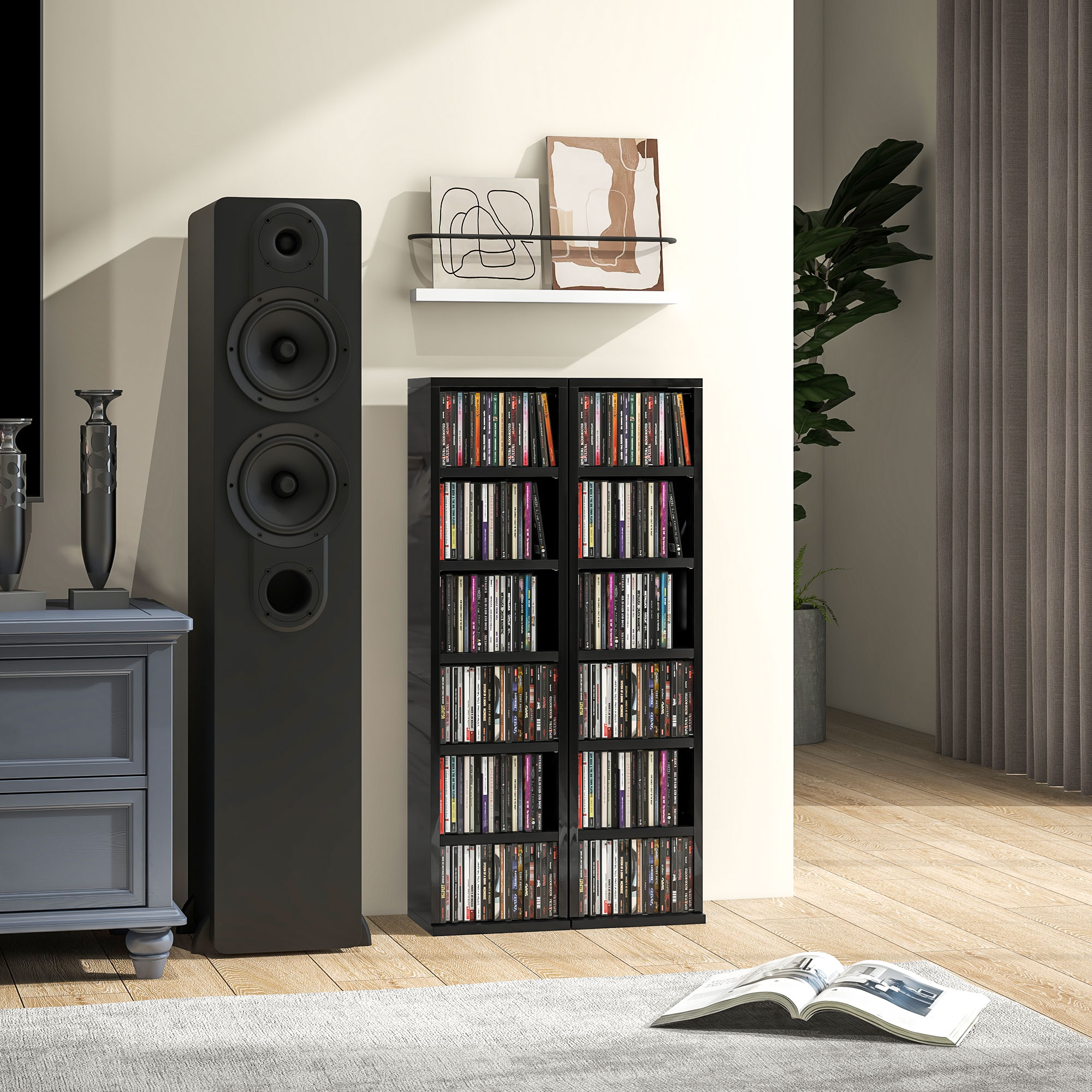 HOMCOM Set of Two 102 CD Storage Units High Gloss Black 2