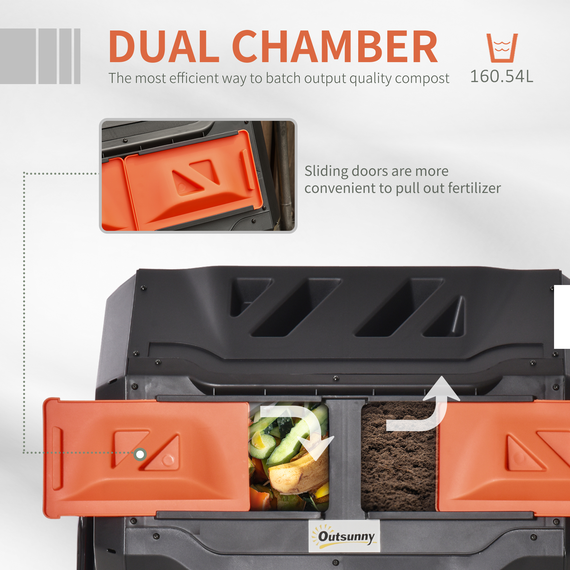 Outsunny 160L 360° Rotating Dual Chamber Composter Orange 4