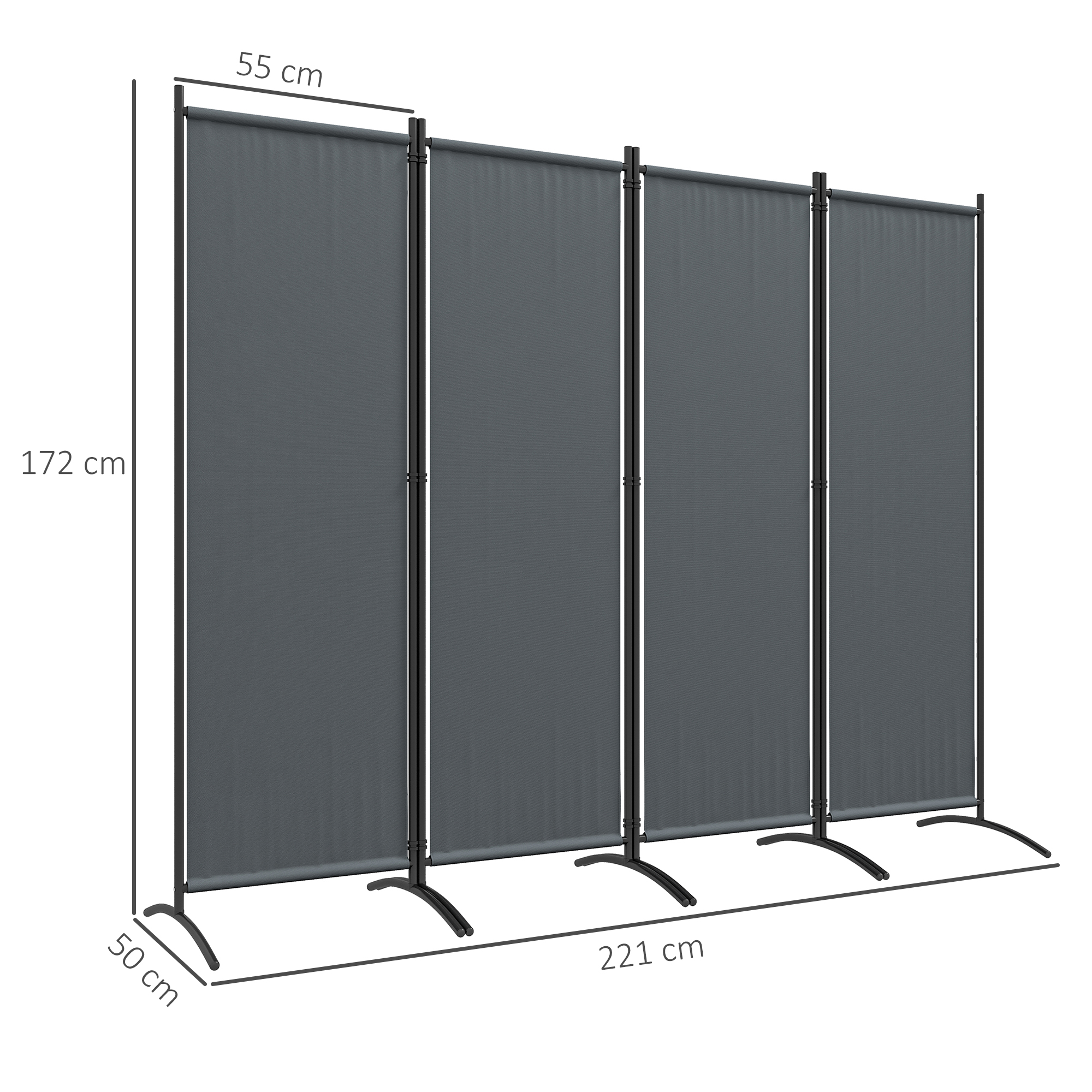 Outsunny 4 Panel Folding Garden Divider, 1.7m Privacy Screen with Wide Feet, Portable Freestanding Privacy Panel for Deck, Pool, Hot Tub, Dark Grey 3
