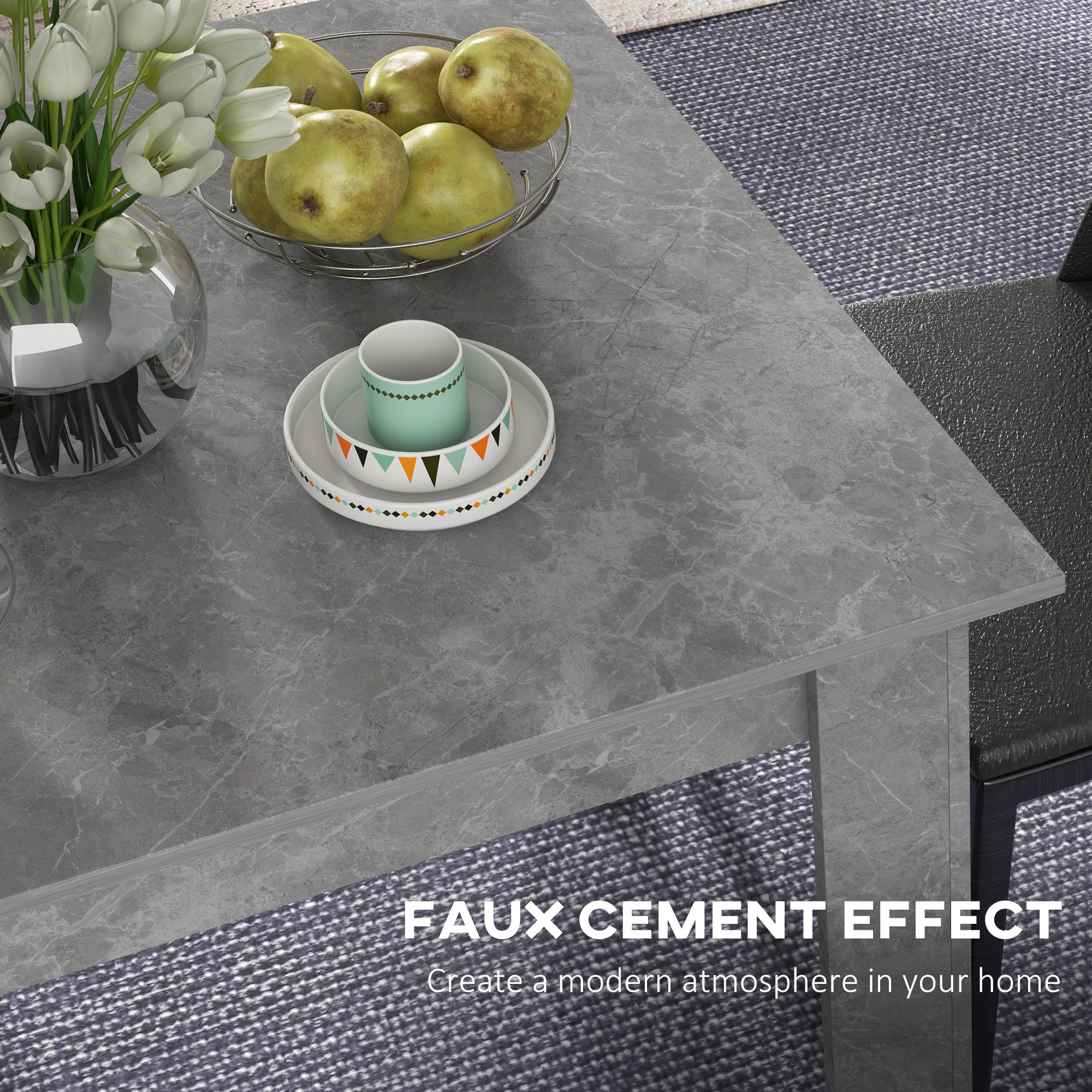 HOMCOM Square Dining Table, Modern Small Dining Table with Faux Cement Effect, Space Saving, Non-slip Foot Pads, Cement Grey 5