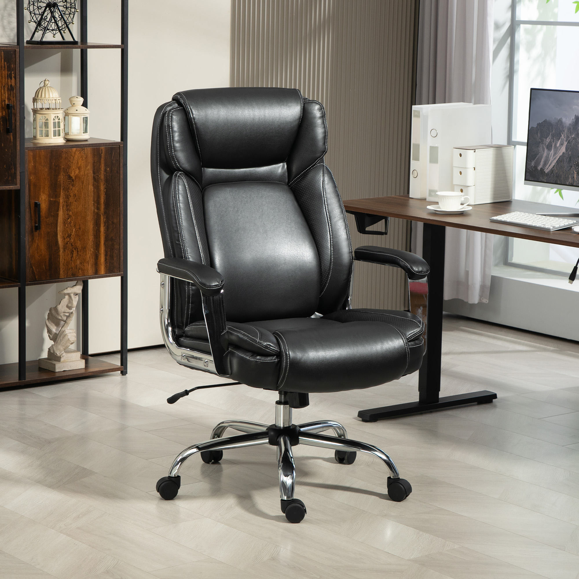 HOMCOM Ergonomic Office Chair, Heavy Duty Faux Leather Desk Chair with Tilt Function, Adjustable Height, 227kg 500LBS Swivel Computer Chair for Home Study, Black 2