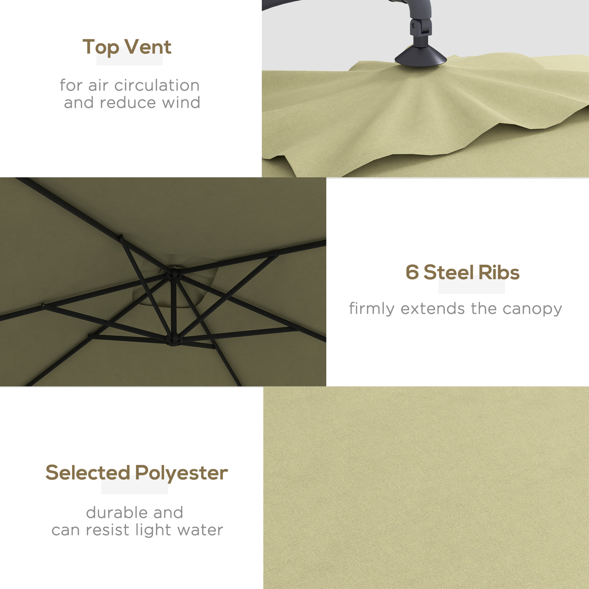 Outsunny 3m Square Canopy Cantilever Parasol, with Cross Base Beige 5